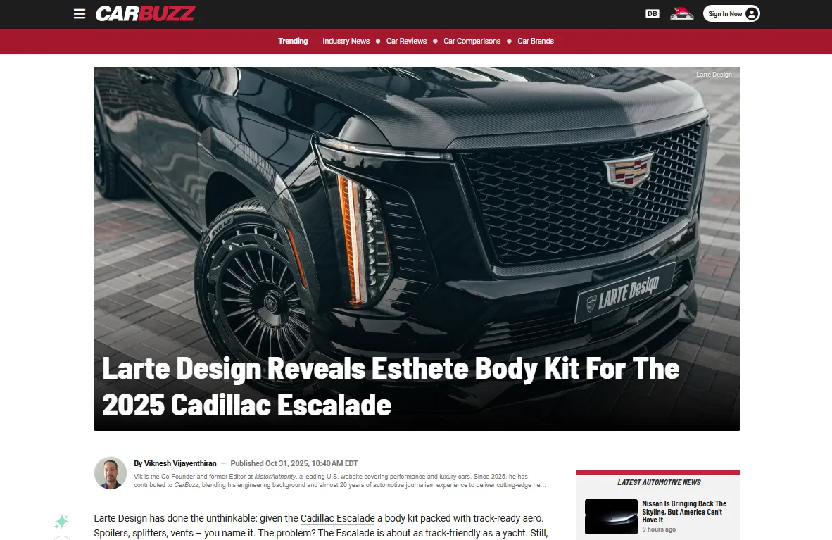 CarBuzz review of the Cadillac Escalade by Larte Design, showcasing the custom body kit and its benefits