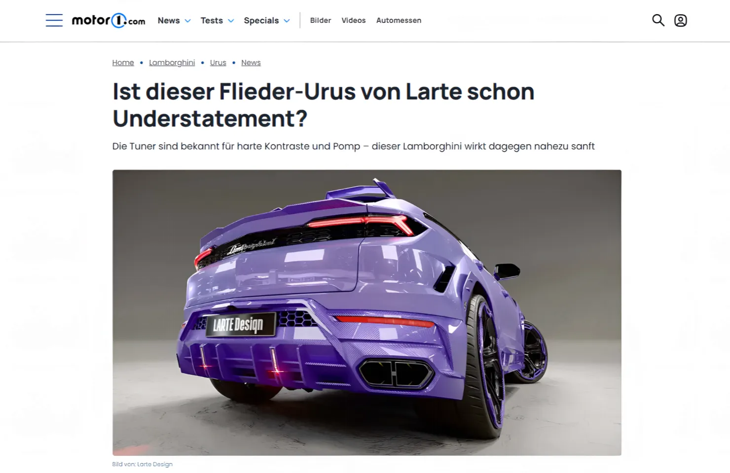 Motor 1 article about the advantages and design of the URUS kit by Larte Design