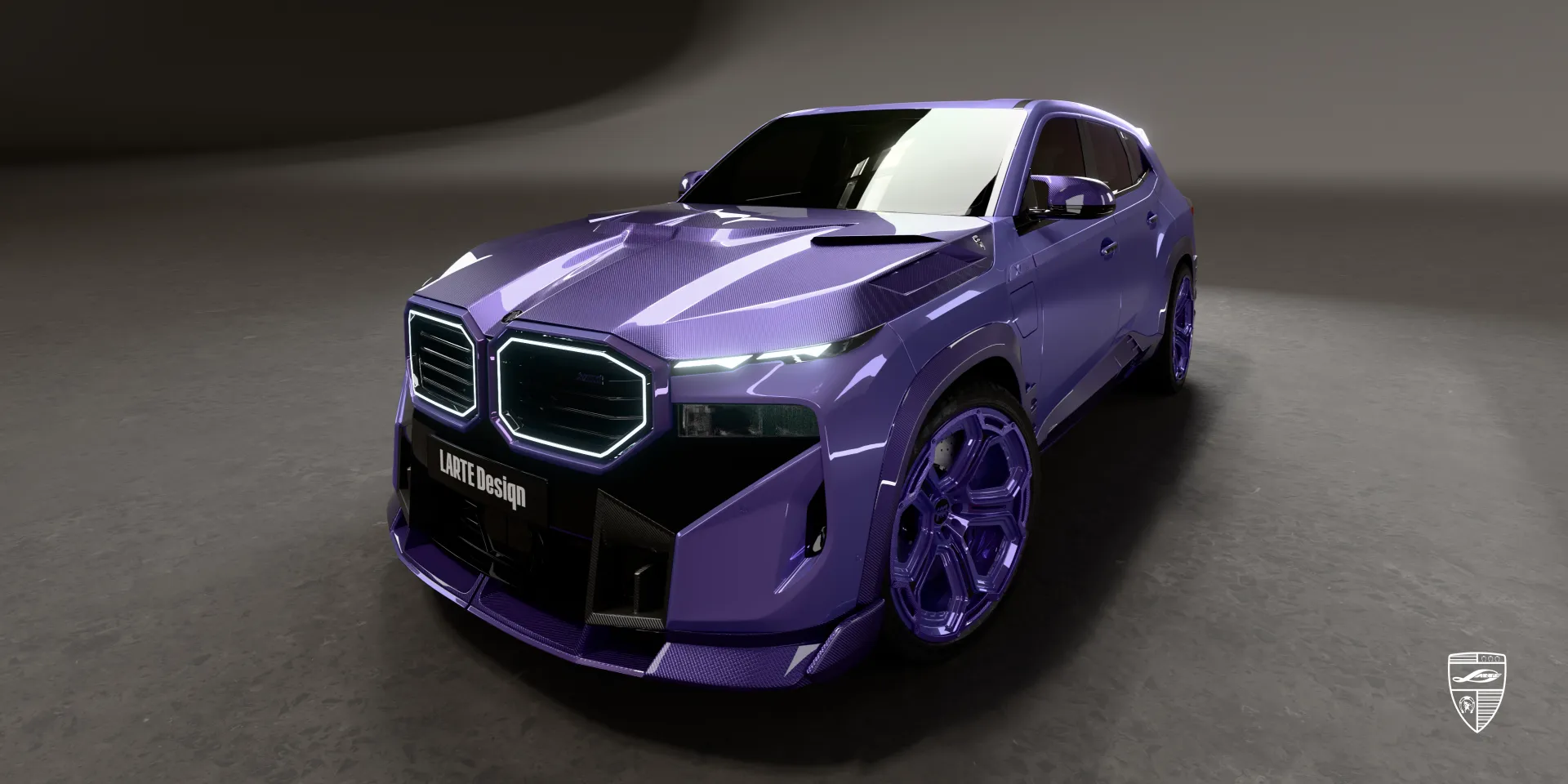 BMW XM full styling upgrade — full view of all tuning elements in a dynamic angle