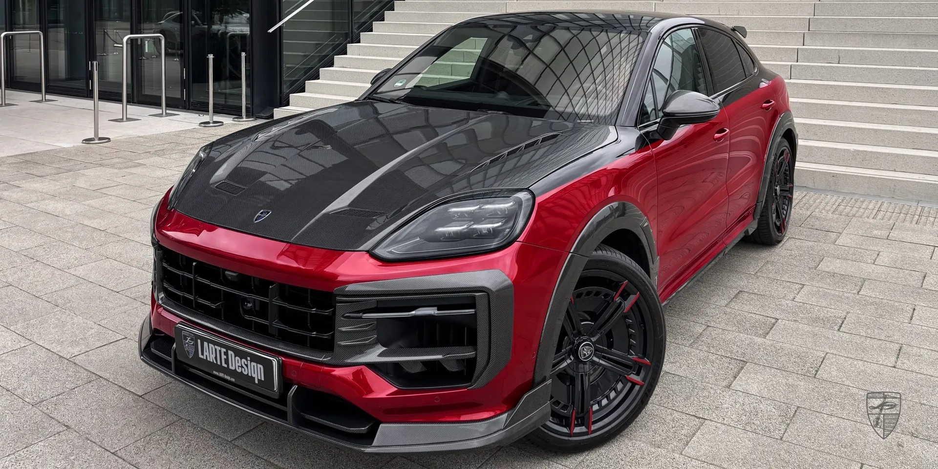 Carbon fiber body kit on a red Porsche Cayenne Coupe: premium lightweight styling