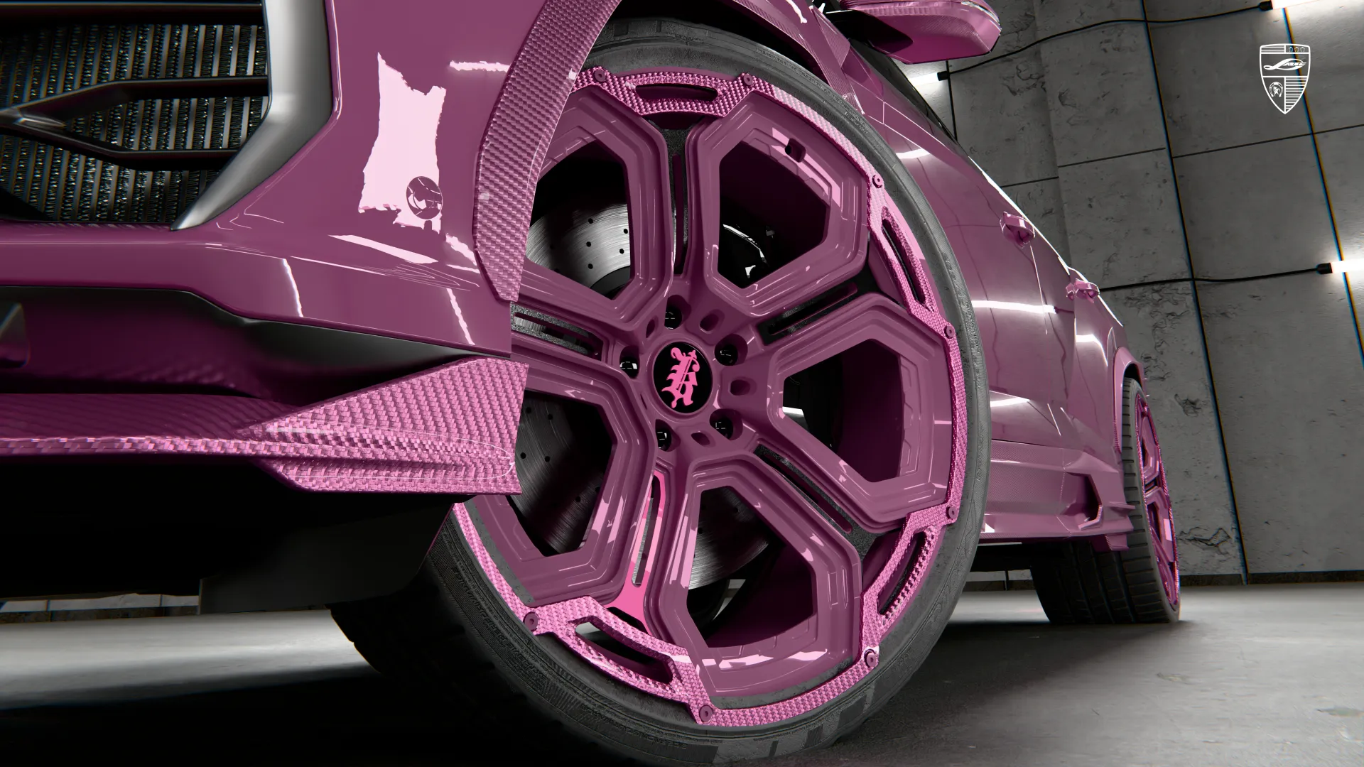 Custom forged rims with dry carbon addditions enhance URUS SE styling