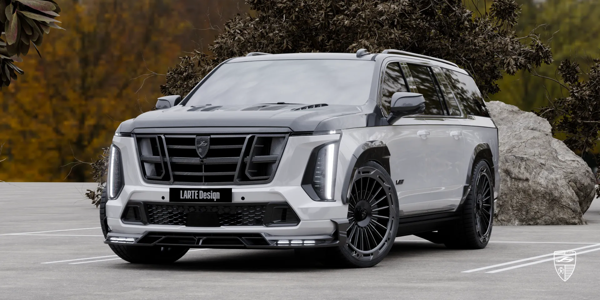 Three‑quarter view of the Escalade‑V limited edition: dynamic stance and distinctive look