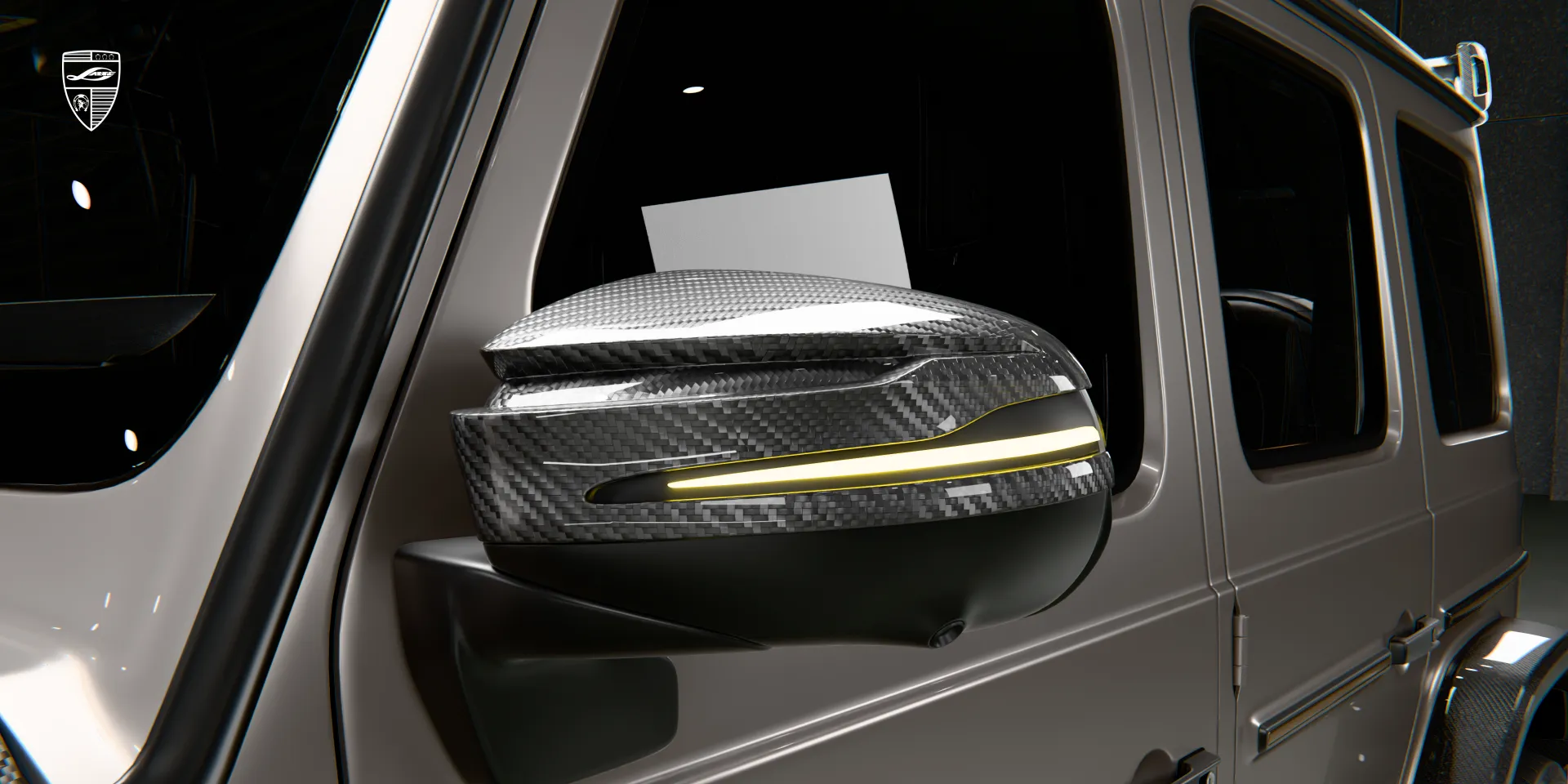 Dry carbon parts on G 63 AMG facelift, mirror trims close‑up