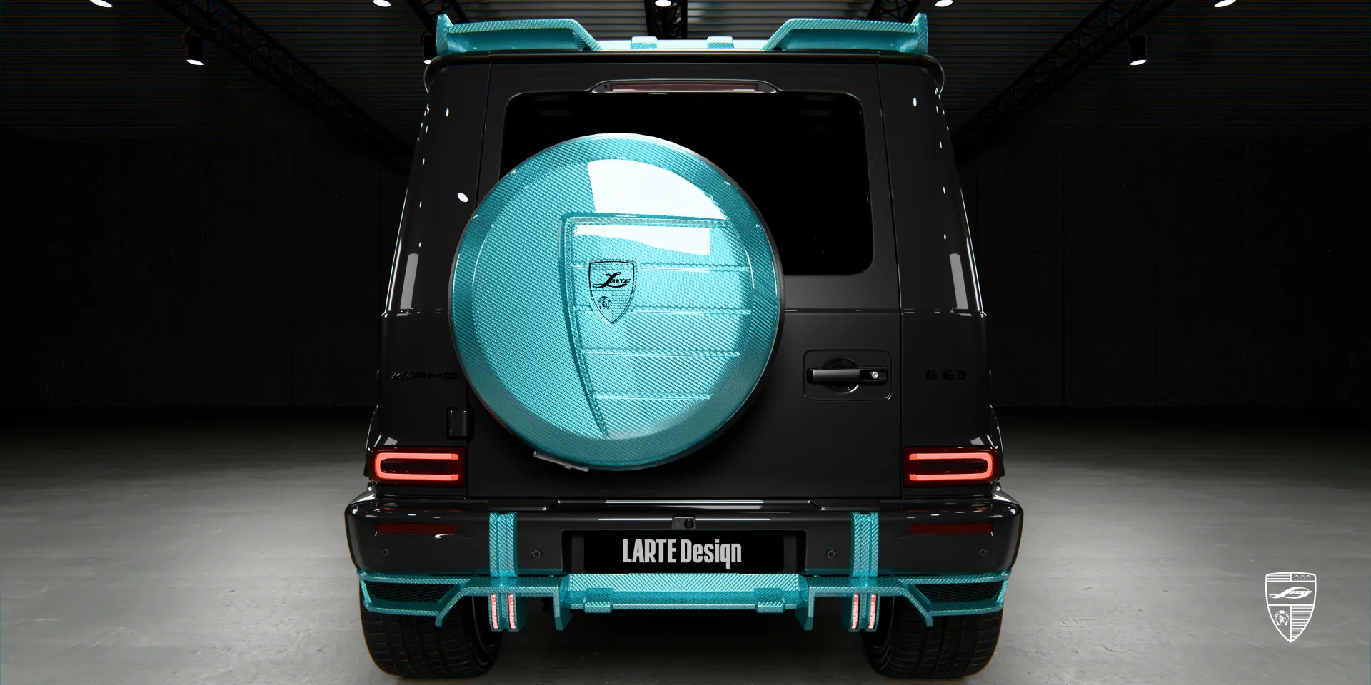 AMG‑Styling‑Bodykit am G 63 Facelift, Heckstoßstange und Ersatzradabdeckung in Carbon