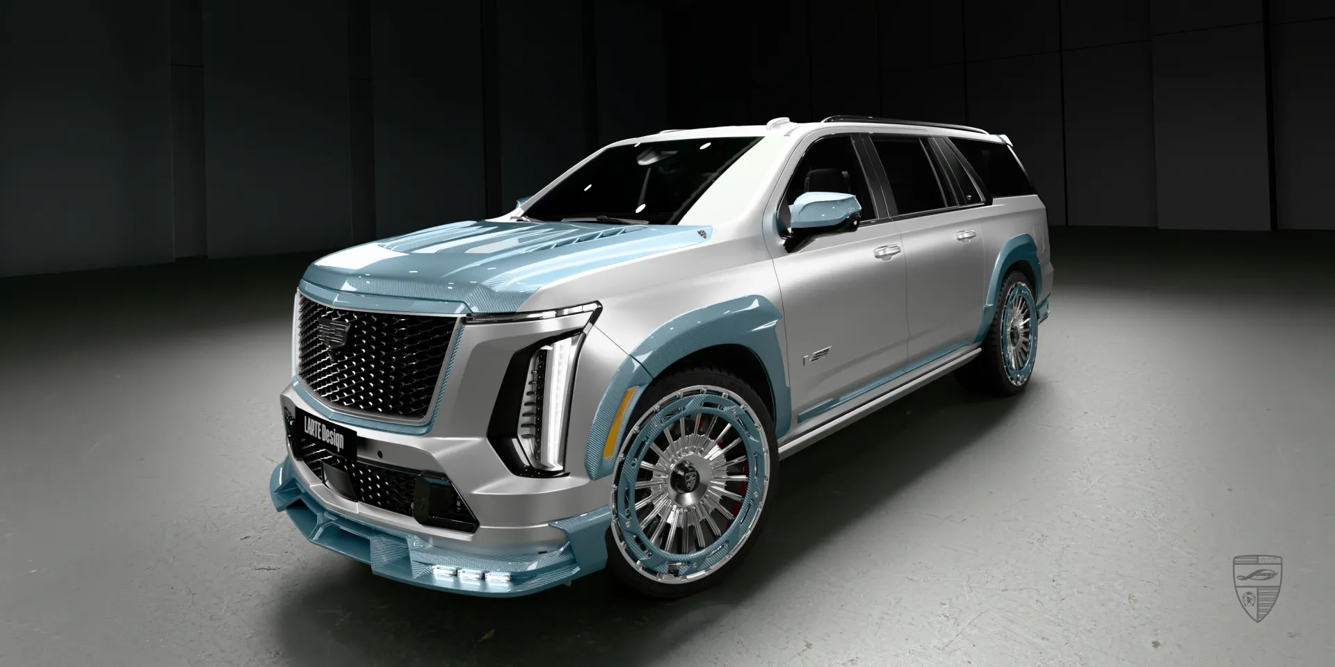 Cadillac Escalade V in pearl white with a body kit, highlighting premium styling and bold contours