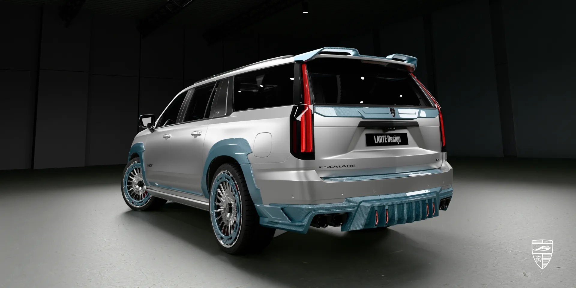 Custom styling on the pearl white Cadillac Escalade V for a unique, standout appearance