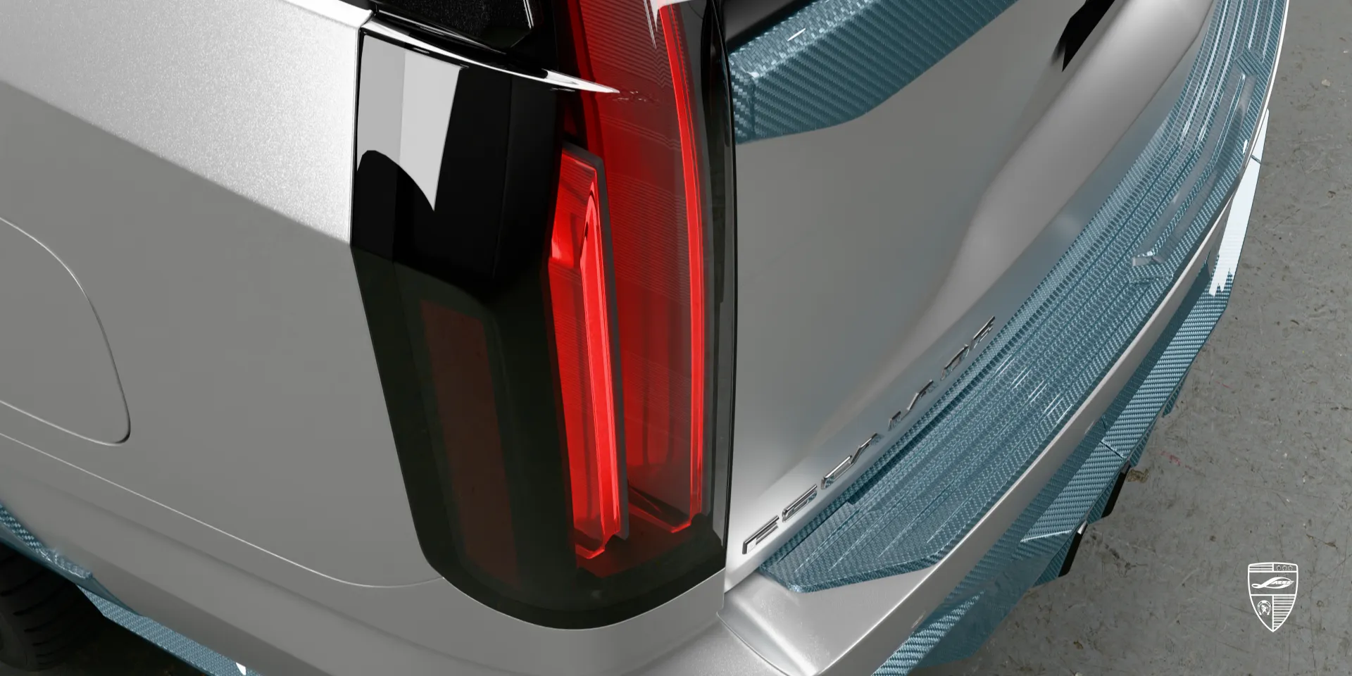 Dry‑carbon styling package on the white Cadillac Escalade for high‑end texture and modern appeal