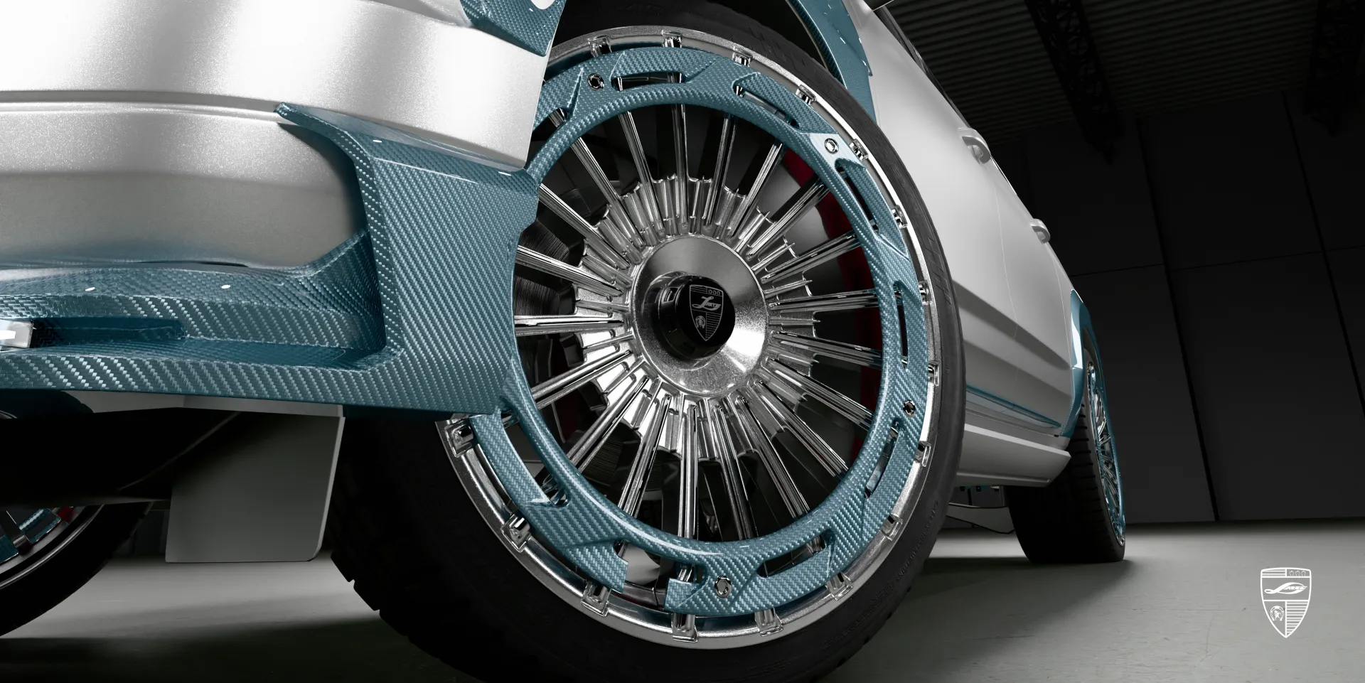 Forged wheels enhancing the pearl white Cadillac Escalade V V with distinctive, premium detailing