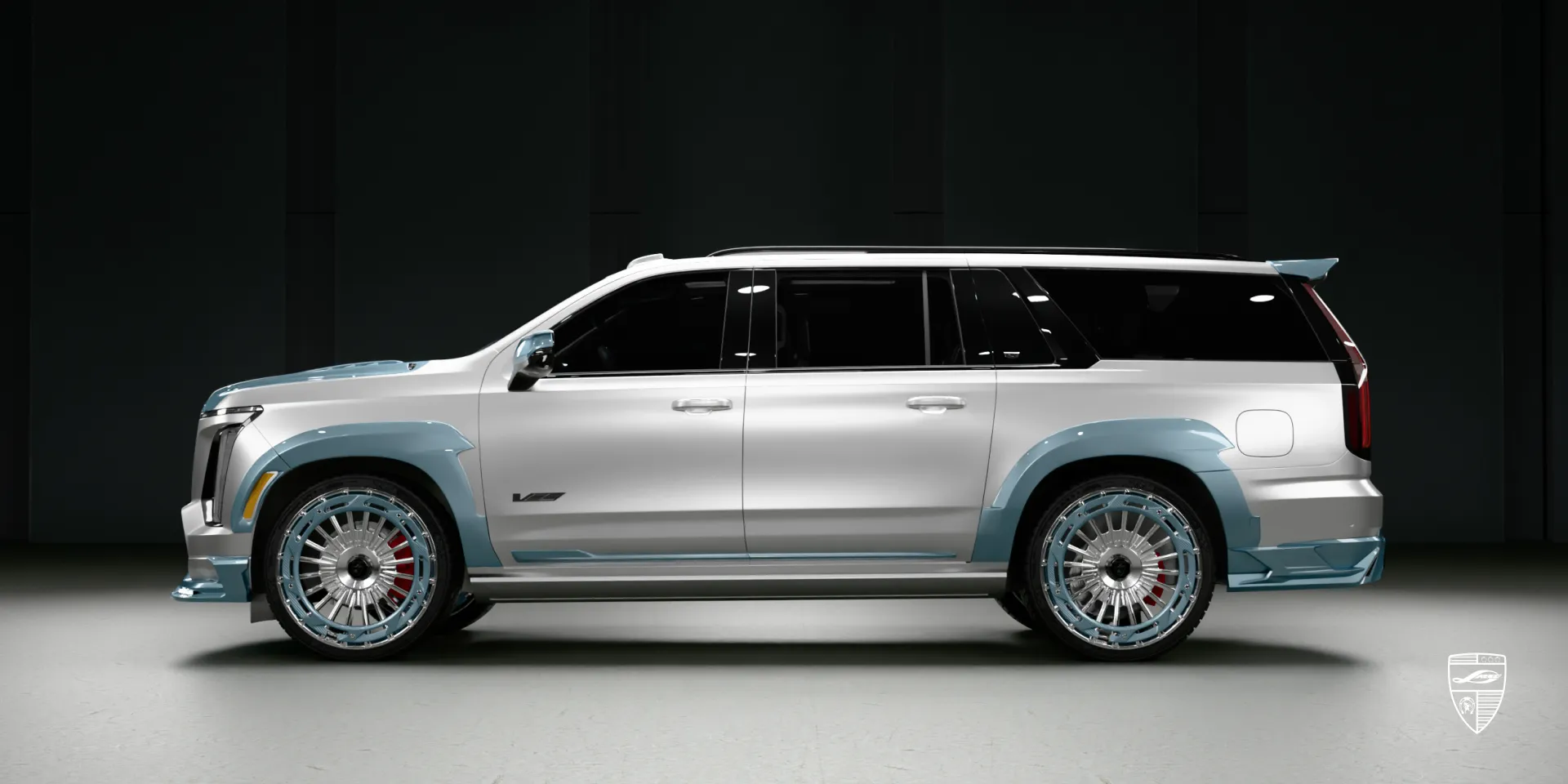 Pearl white Escalade V tuning package with enhanced aesthetics and performance‑oriented design