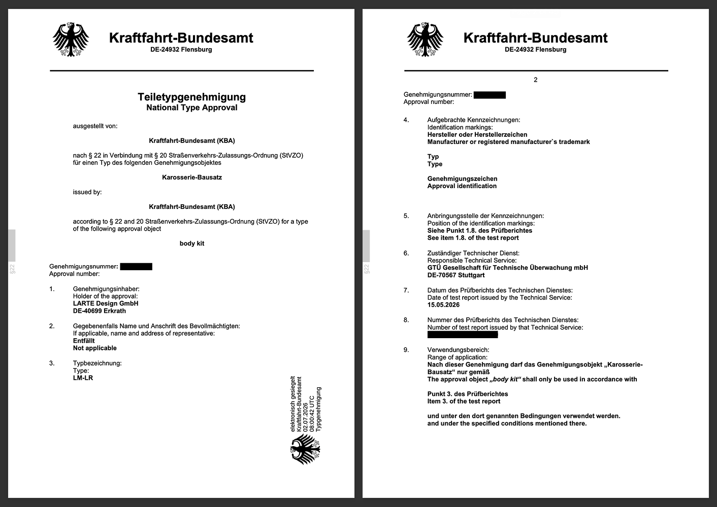 Teiletypgenehmigung Zertifikat