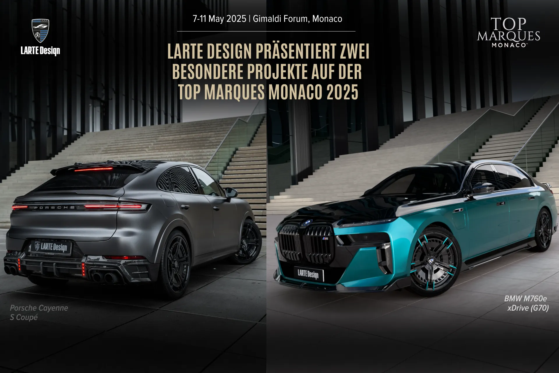 Getunter BMW 7 Series und Porsche Cayenne SUV mit LARTE Design Exterieur-Paket