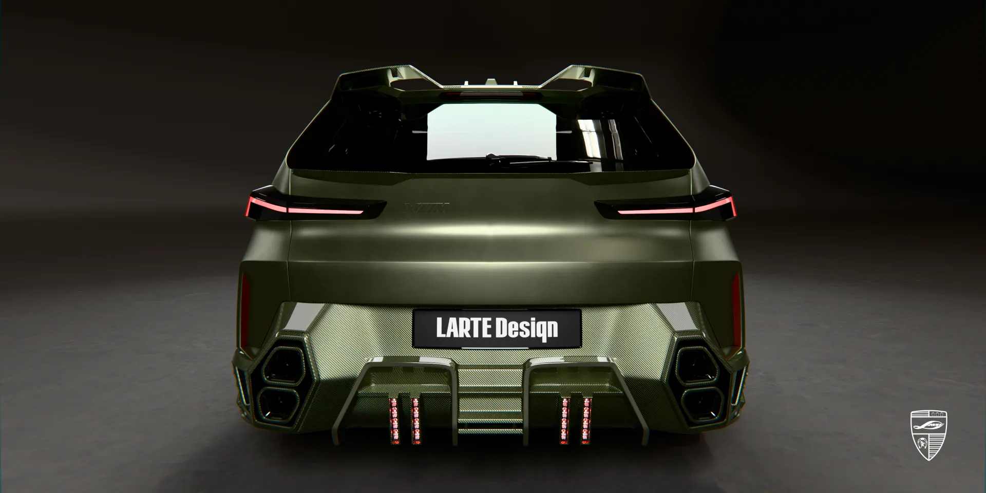 Diffuser and spoiler combo in green for the BMW XM, optimized for aerodynamics and visual impact