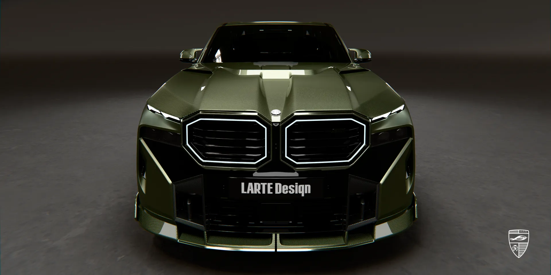 Green front bumper kit on the BMW XM, delivering an aggressive and commanding front‑end look