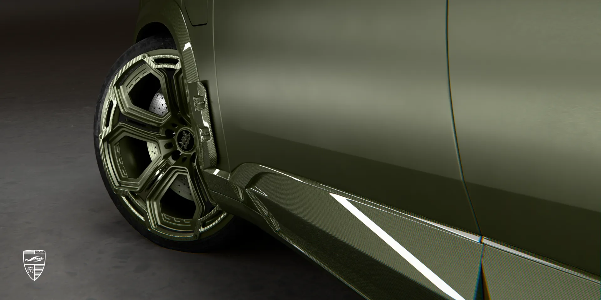 Side skirts in green fitted to the BMW XM for a lower, more streamlined silhouette