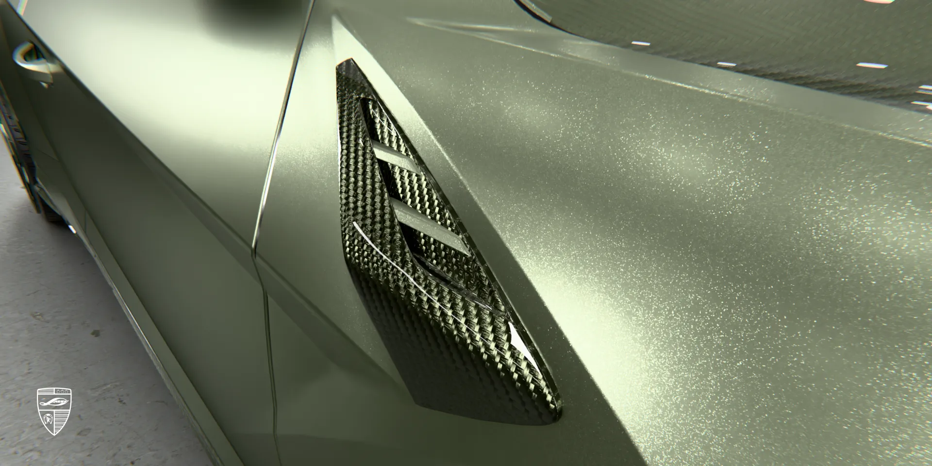 Grünes Lamborghini Urus Carbon-Akzent-Paket mit hervorgehobenen Spiegelkappen, und Zierteilen