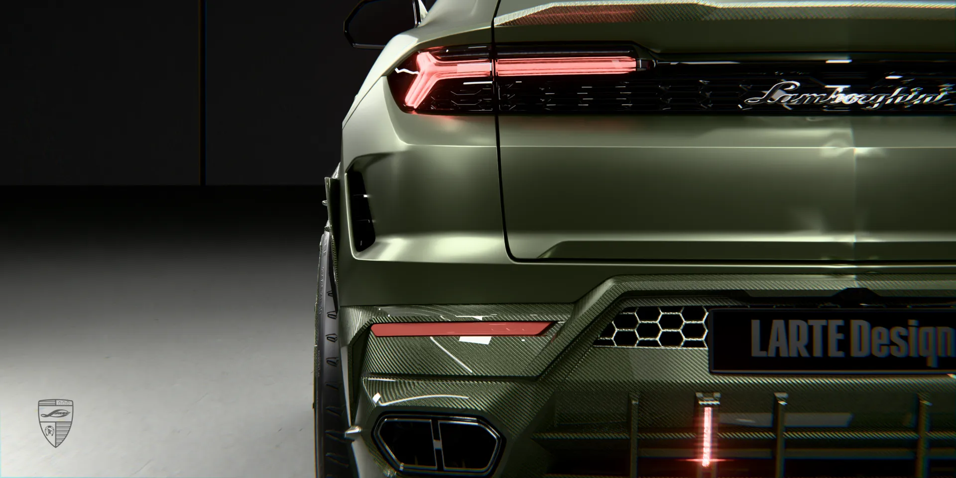 Grünes Lamborghini Urus Heckstoßstangen-Kit mit integriertem Diffusor und Auspufföffnungen