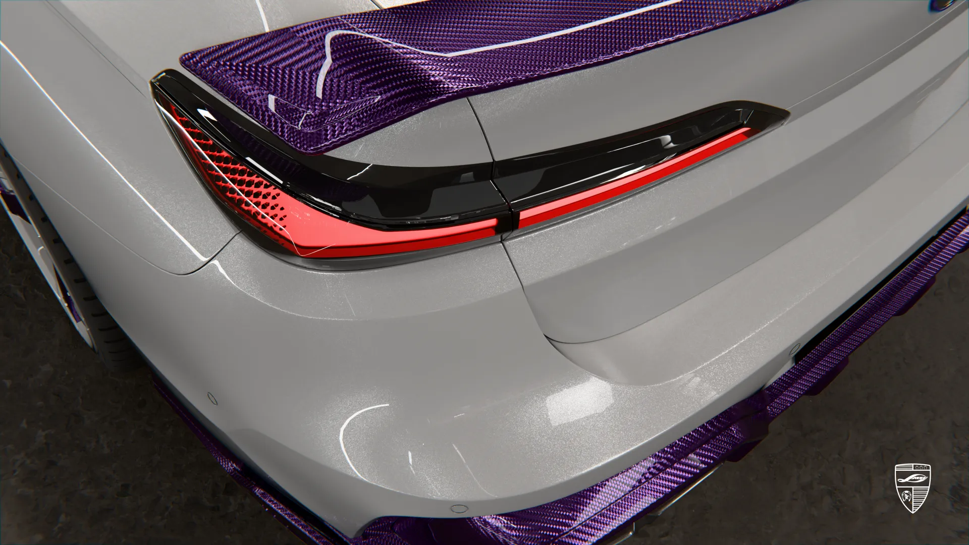 BMW 7 exterior with purple finish and modern styling