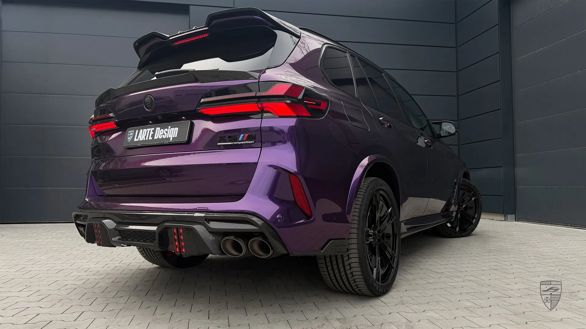 BMW X5M F95 LCI in purple with custom rear styling and modified SUV design