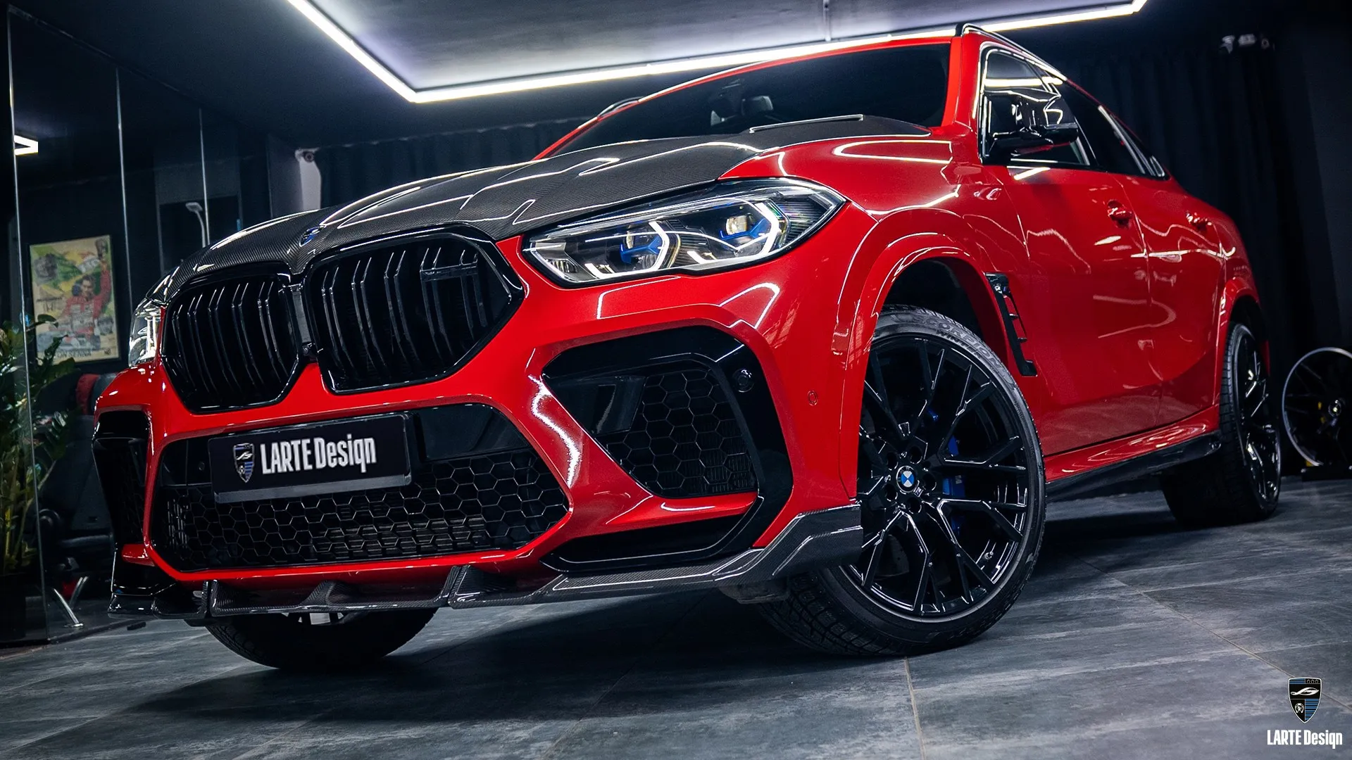 Flamenco Red custom BMW X6M F96 SUV with carbon upgrade and aggressive exterior look