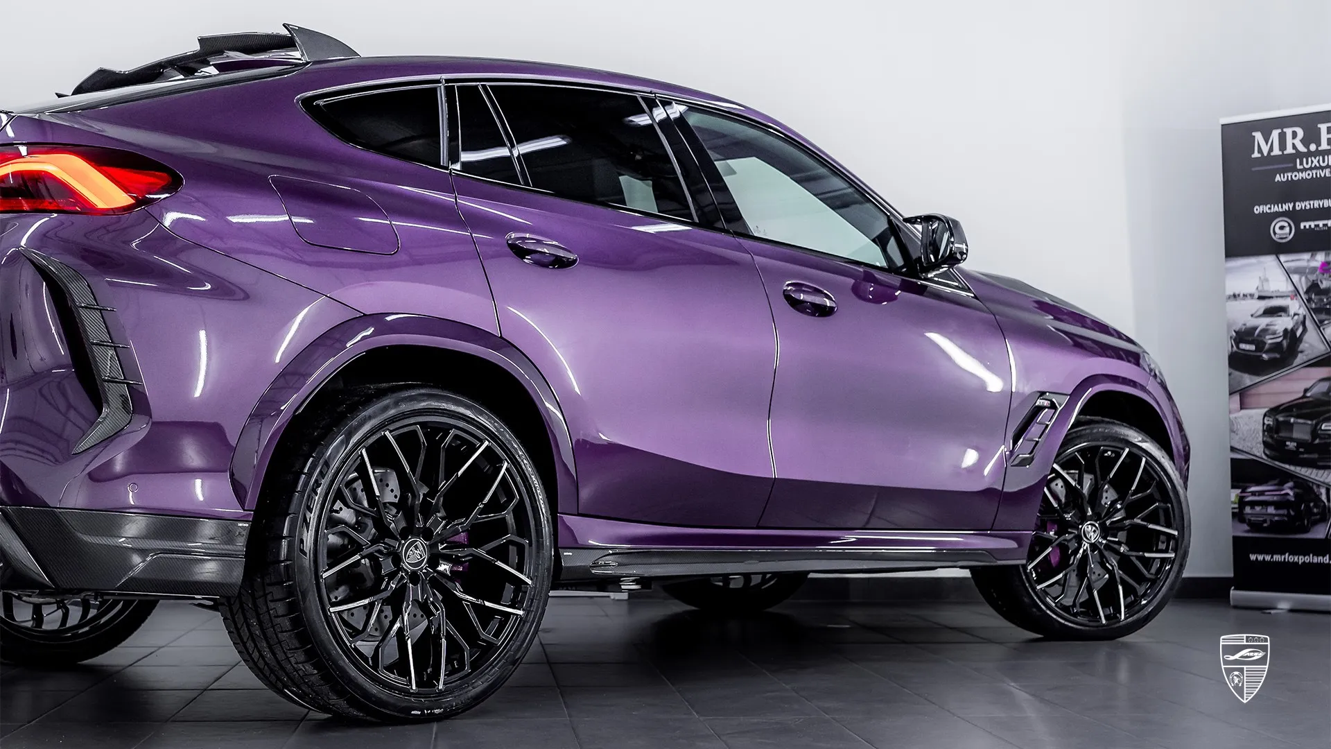 BMW X6M F96 in Violet wrap — exclusive custom upgrade with carbon accents and brutal look