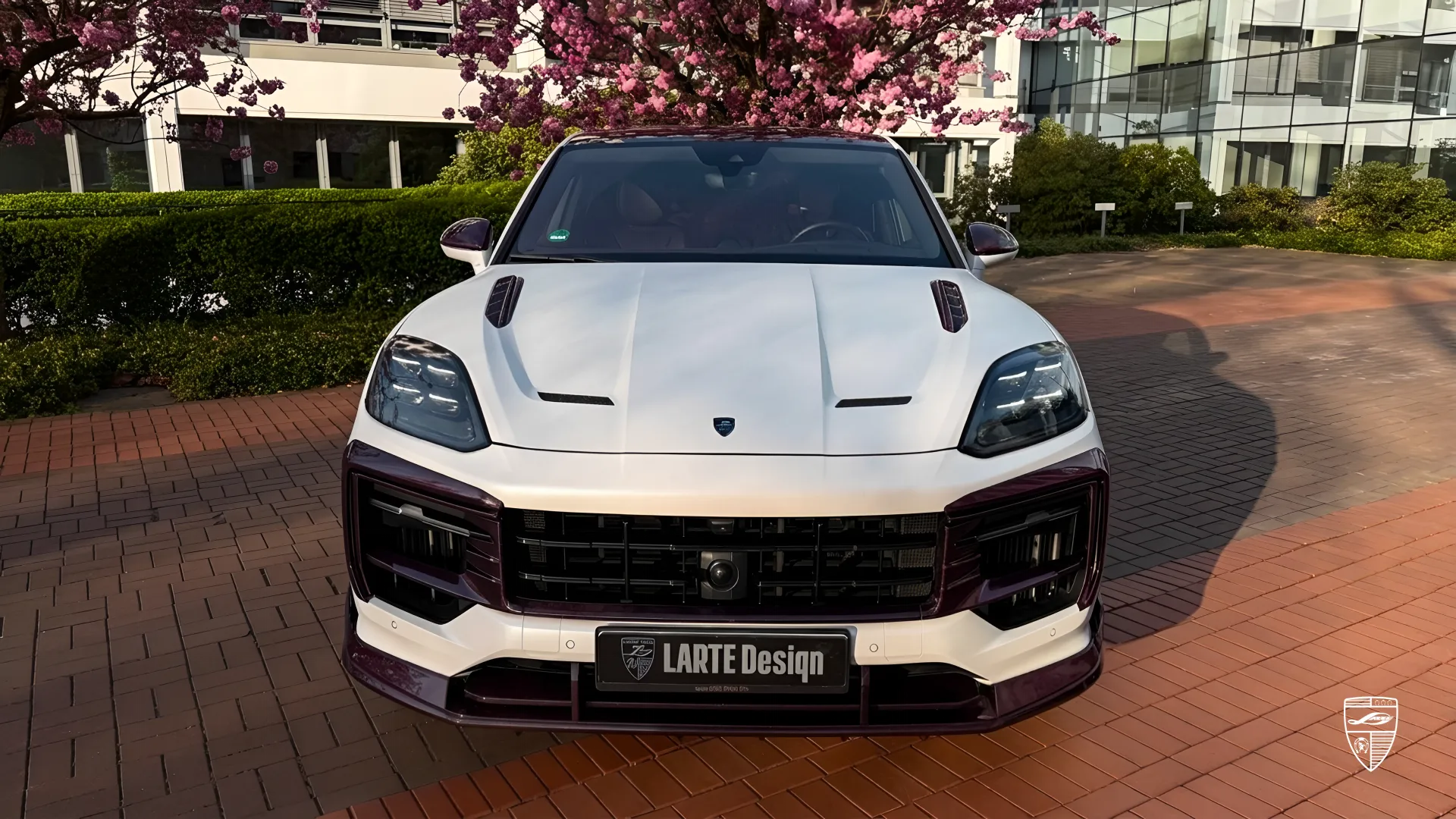 Porsche Cayenne styling front view in white with clean modern design