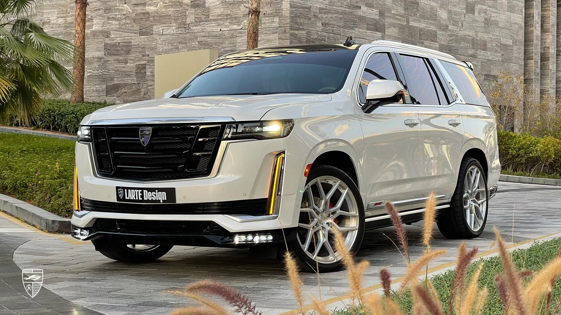 Cadillac Escalade front view with premium exterior upgrades and custom styling