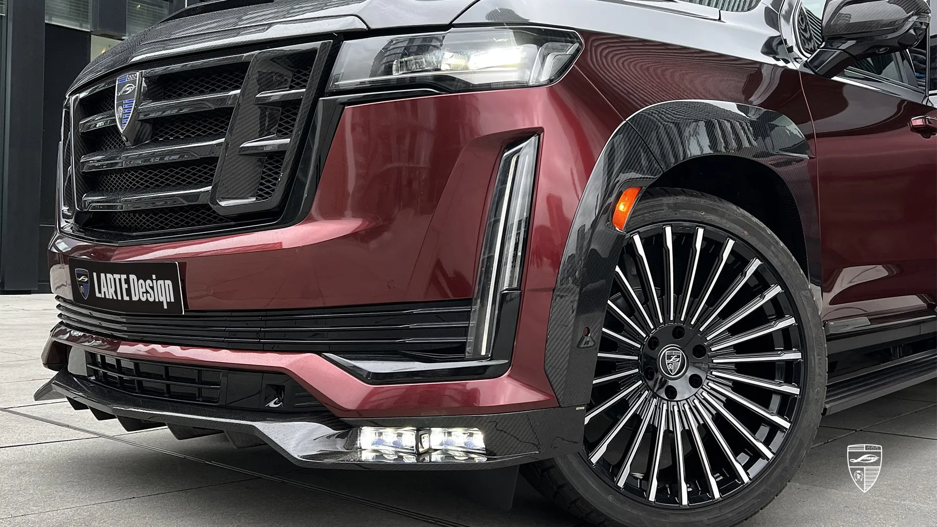 Custom Mahogany Escalade SUV with Carbon Details and Spotlight Tuning Custom Mahogany Escalade SUV — tuned for spotlight with aggressive styling and carbon spoiler