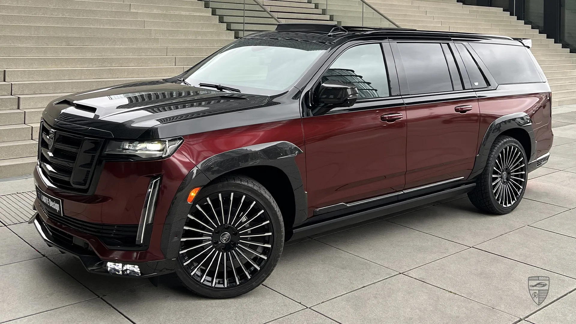 Custom Cadillac Escalade with Mahogany Wrap and Bold Luxury Look Custom Cadillac Escalade — Mahogany wrap SUV with appearance package and luxury muscle look