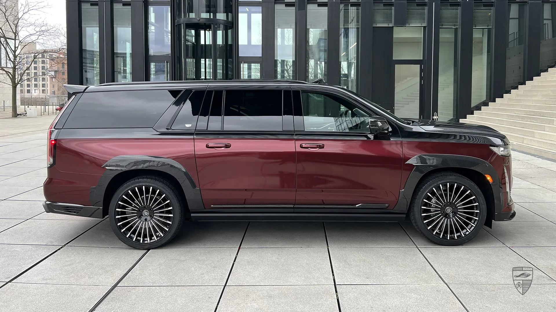 2024 Mahogany Escalade SUV with V-Sport Performance Package 2024 Mahogany Metallic Escalade — high-end SUV with bold restyling and V-Sport performance