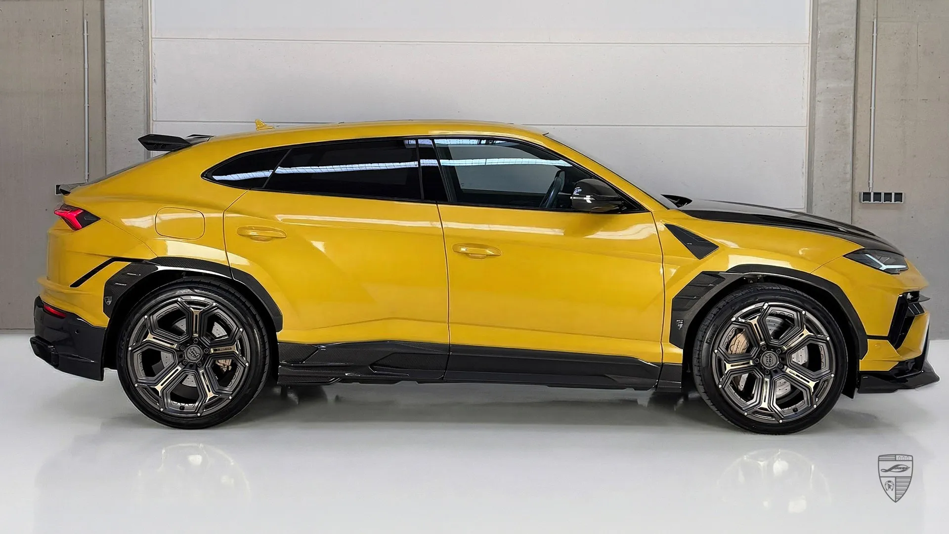 Yellow Lamborghini Urus Performante with aggressive custom body kit