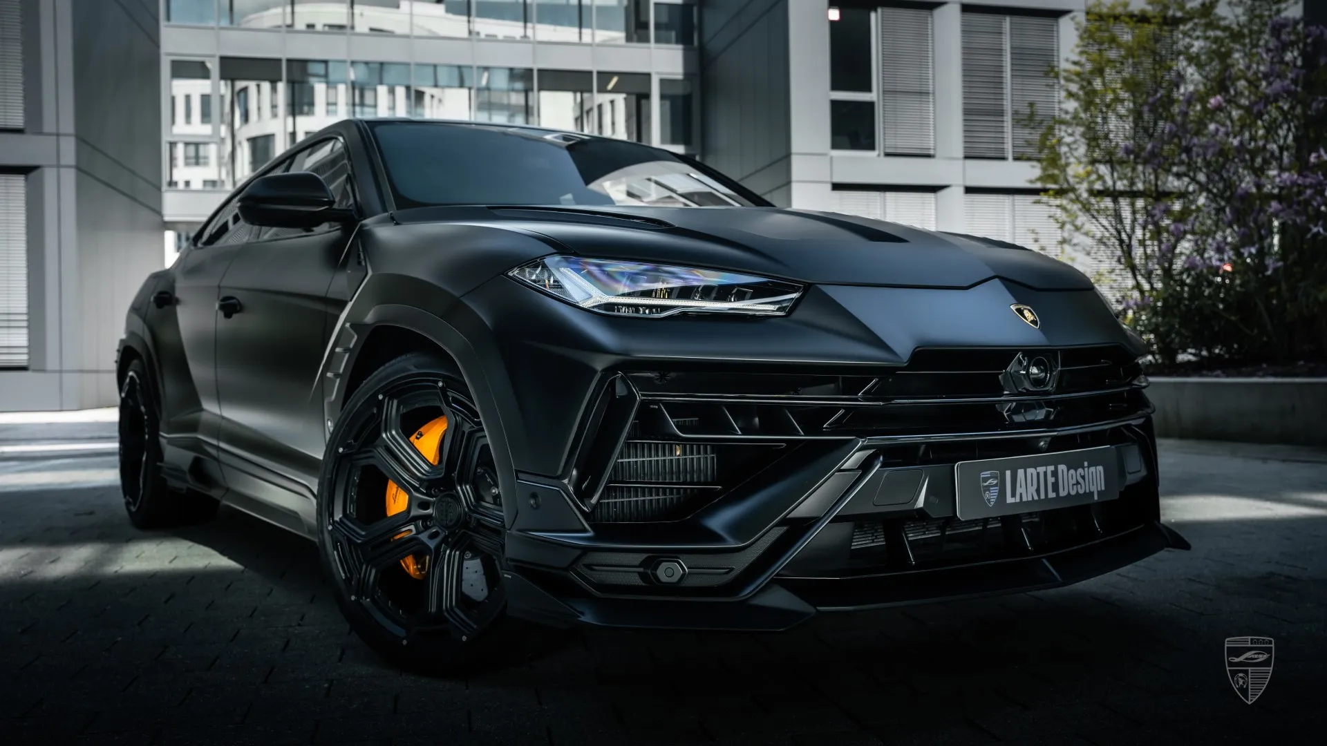 Lambo Urus S  in matte black with custom styling and upgraded luxury suv exterior design