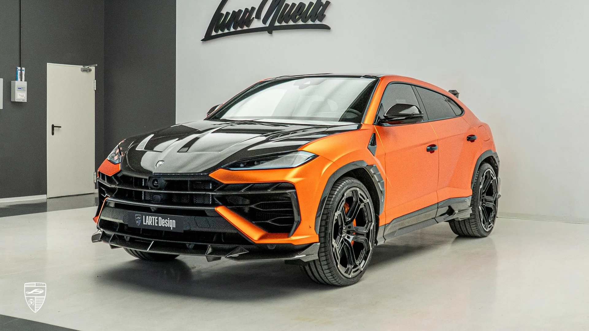 Lambo URUS SE with unique styling shown in front three-quarter view with a refined custom exterior look