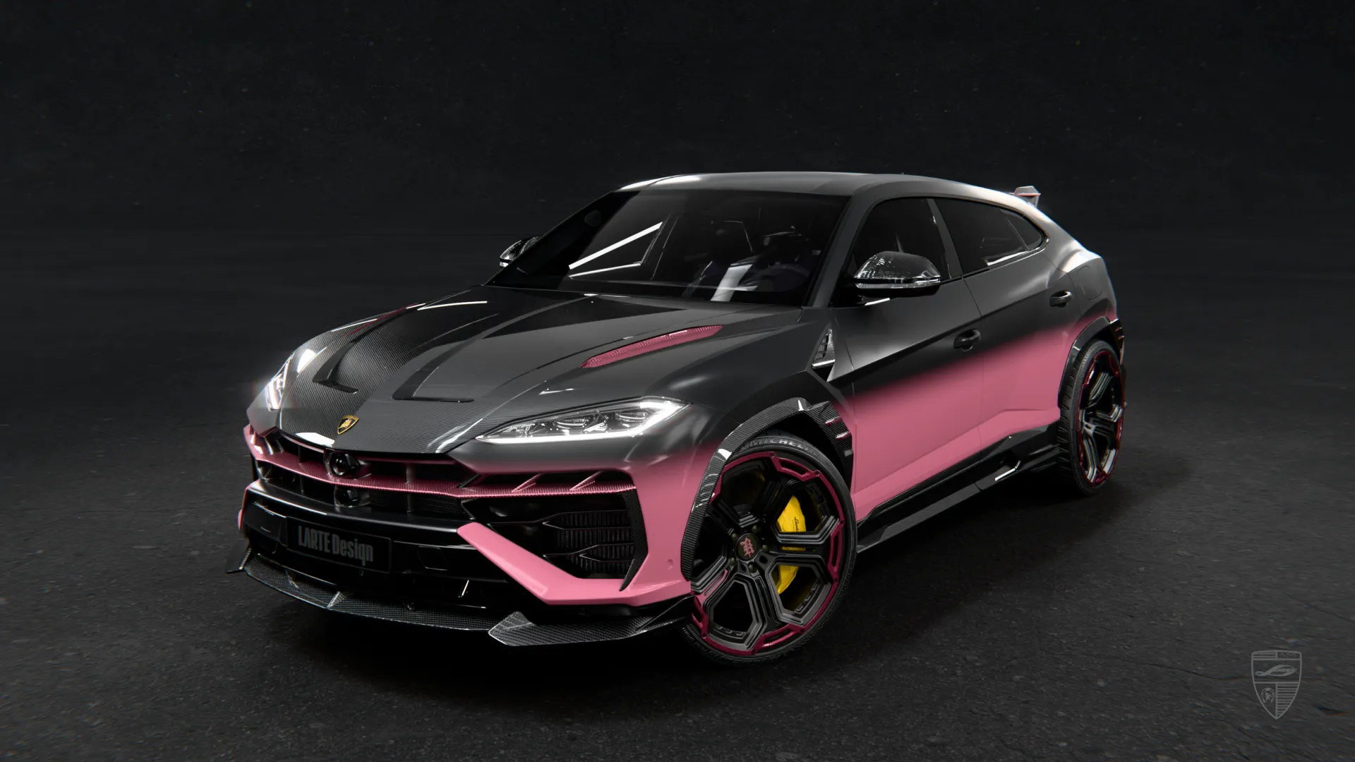 Lamborghini Urus SE Vollcarbon in Graphit mit pinken Akzenten und markantem Exterieur-Styling