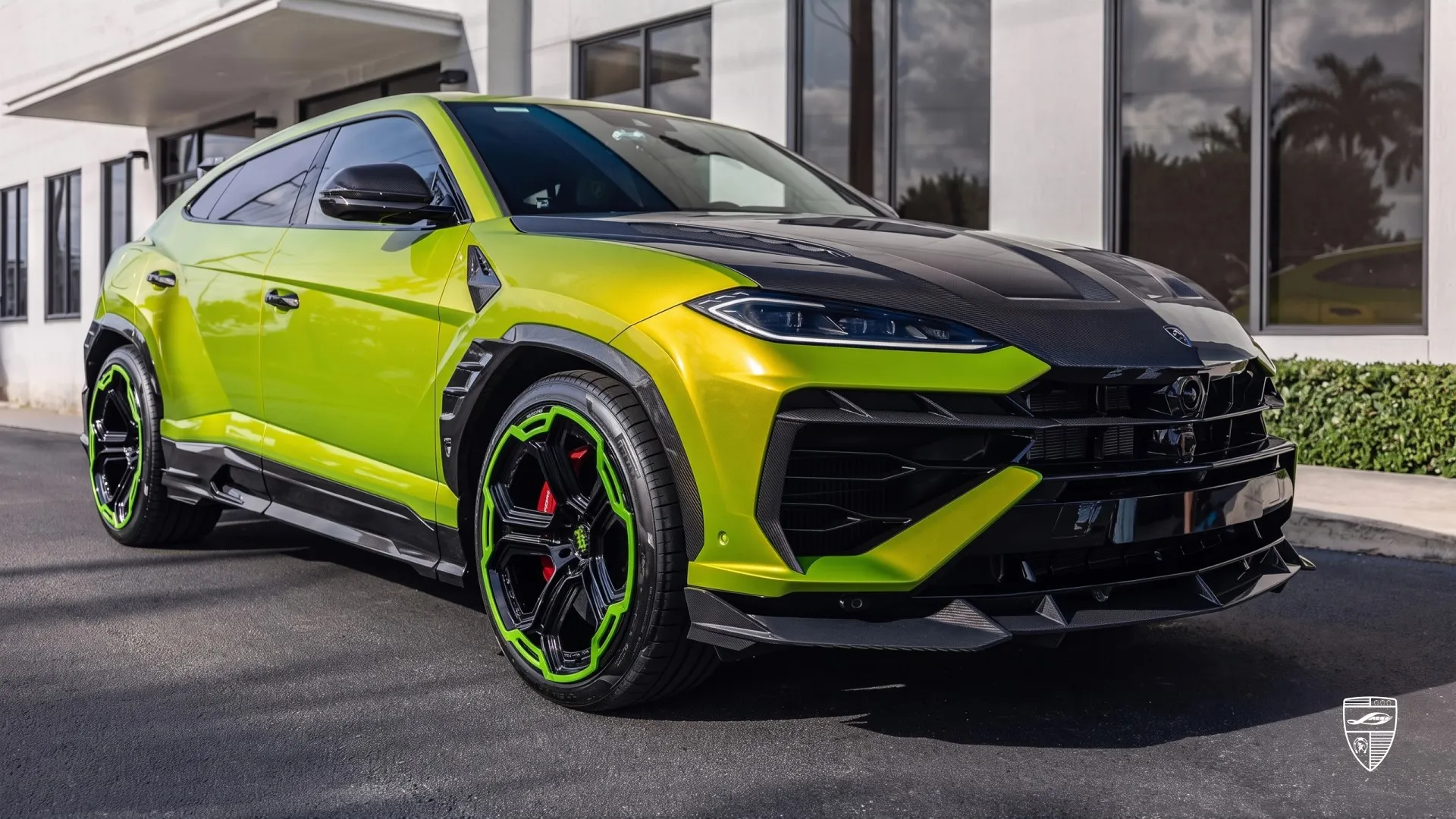 Lamborghini URUS SE in lime wrap with custom exterior styling and modern SUV upgrades