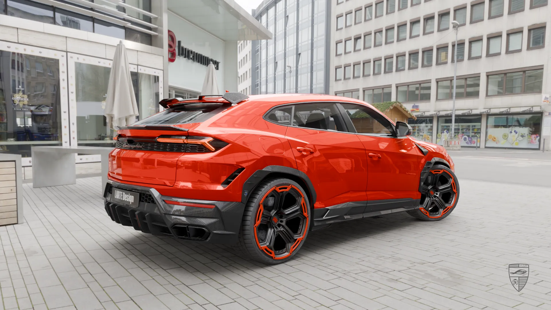 Lamborghini Urus SE orange side profile with custom wheels and exterior tuning upgrades