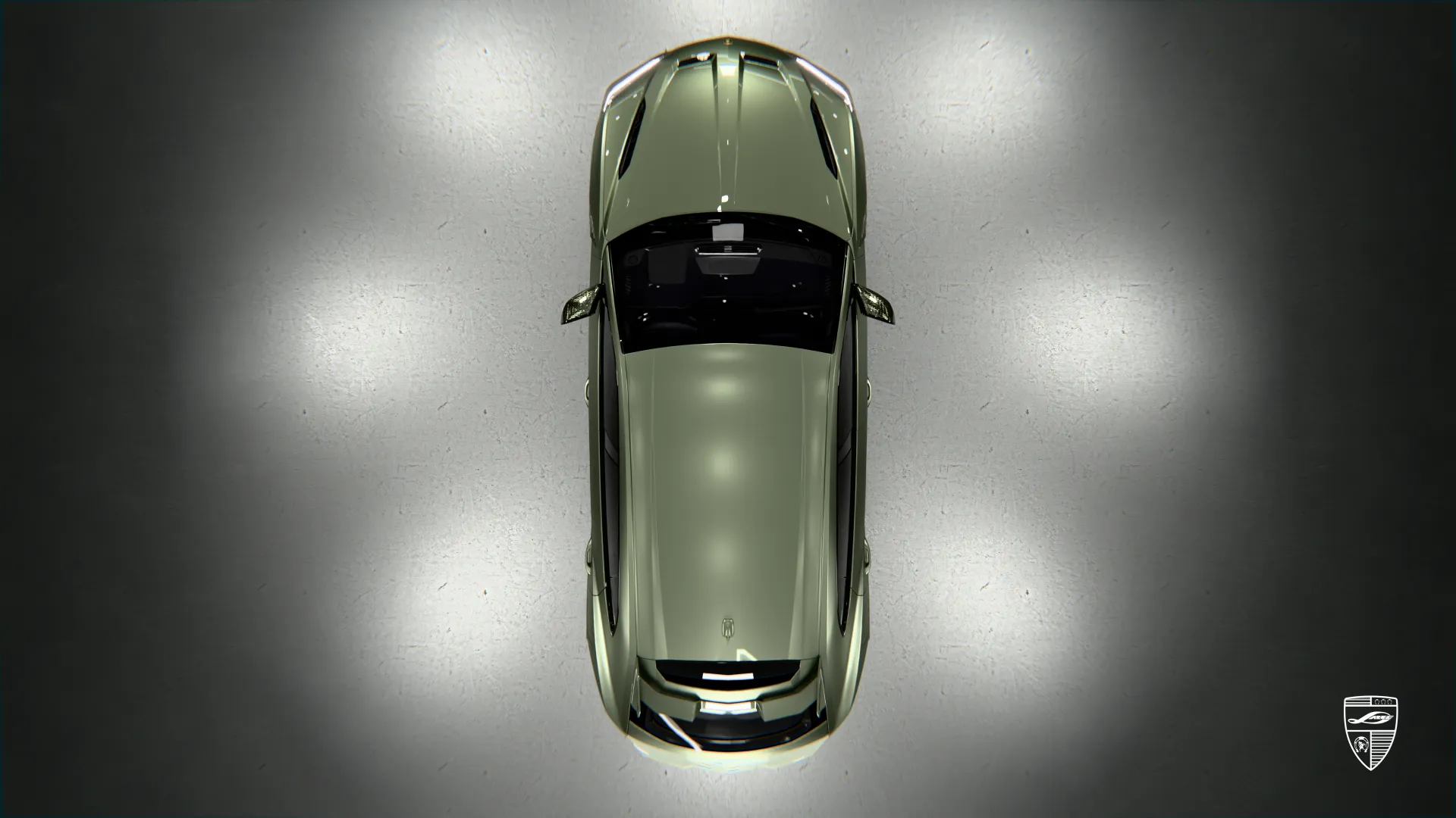 Lamborghini URUS SE in olive shown in top view with custom exterior styling