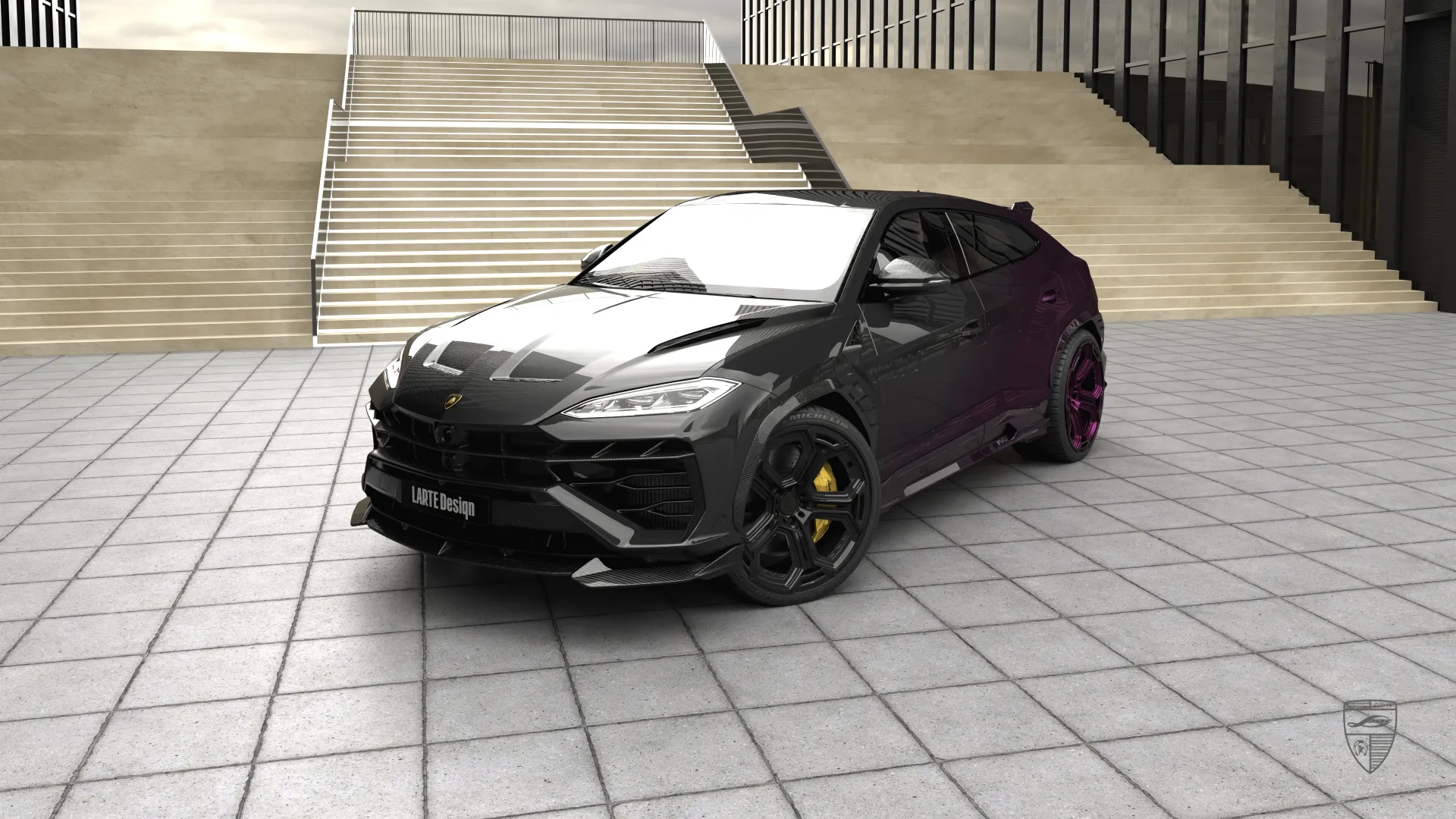 URUS SE wrapped in front view with custom styling and aggressive exterior design