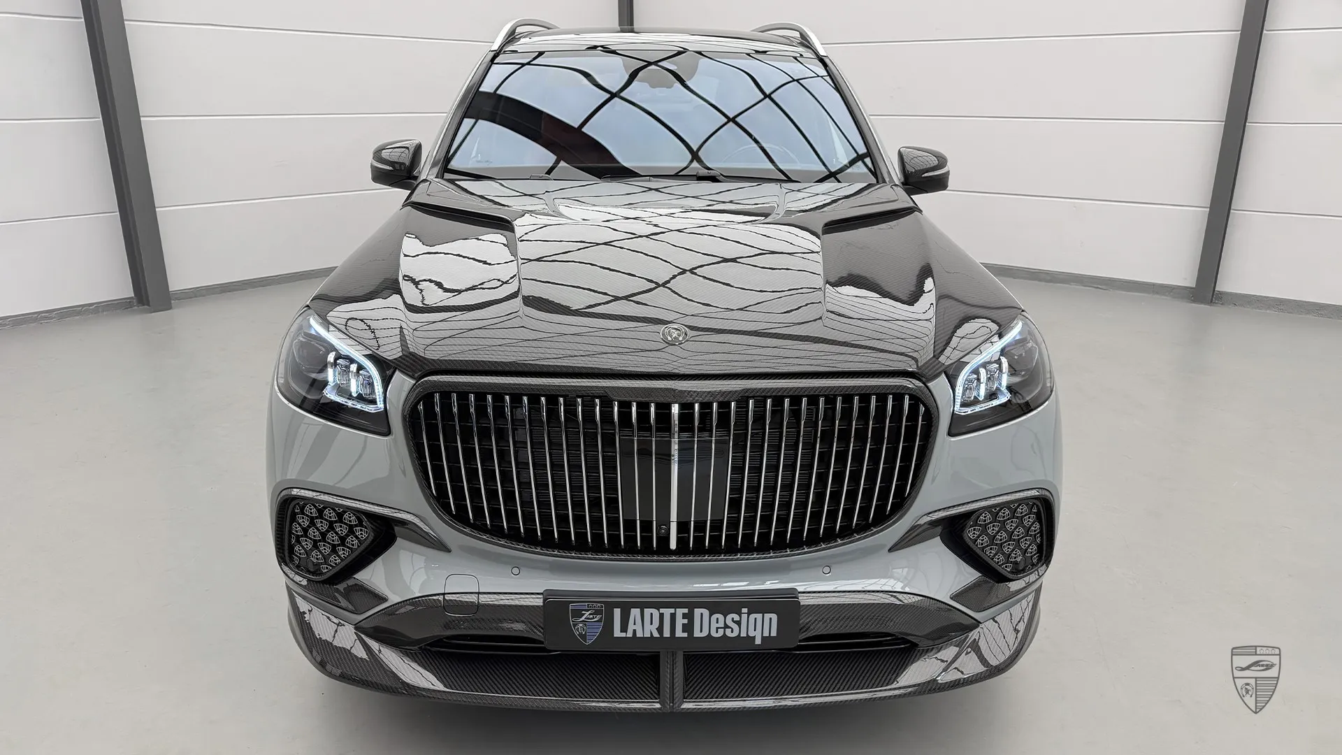 Facelifted Maybach GLS 600 in Alpine Grey Color Facelifted Mercedes Maybach GLS 600 with Alpine Grey paint and bespoke carbon body kit