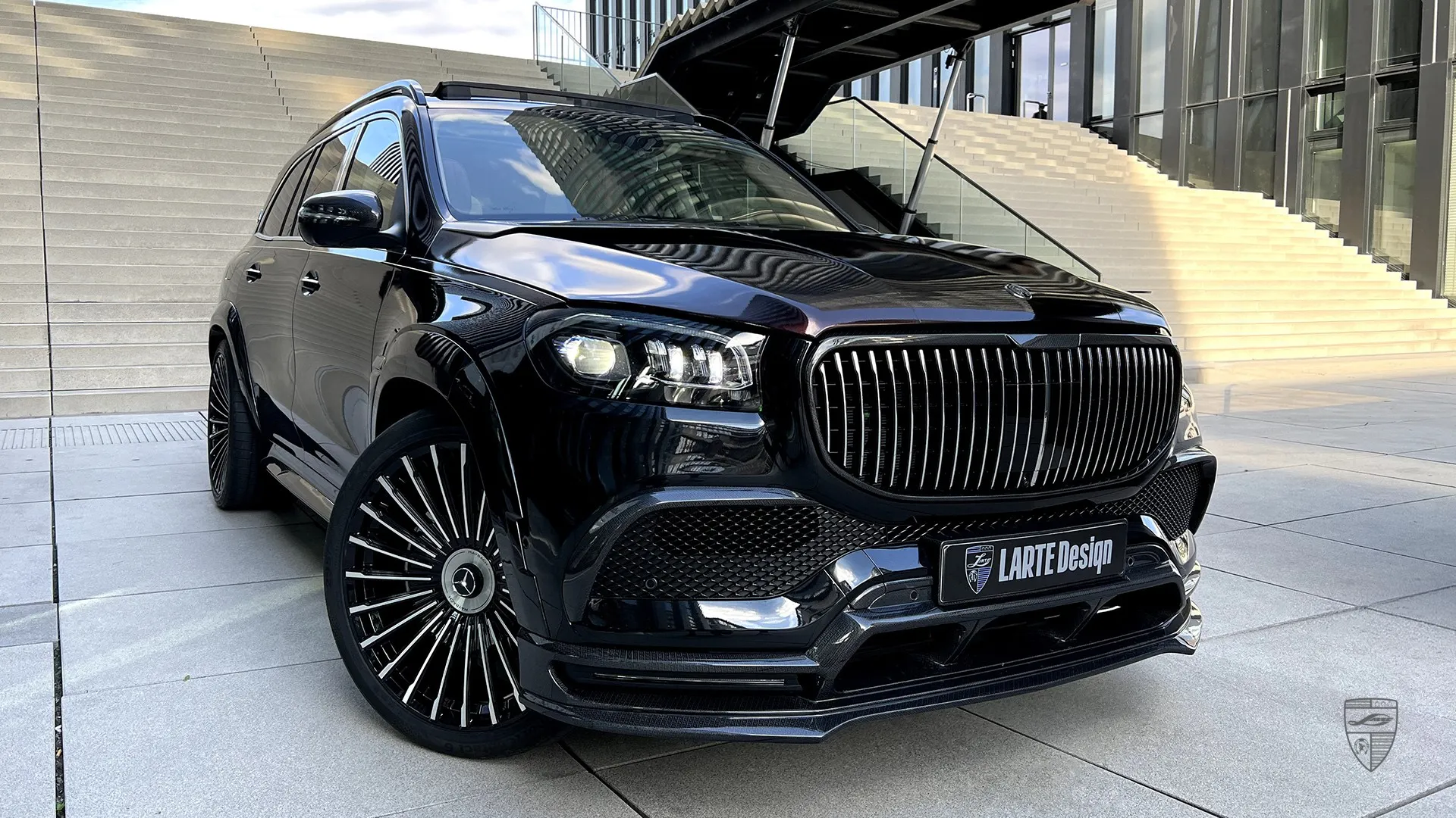 Black Mercedes-Benz Maybach GLS with aggressive body kit, custom exterior and premium upgrades