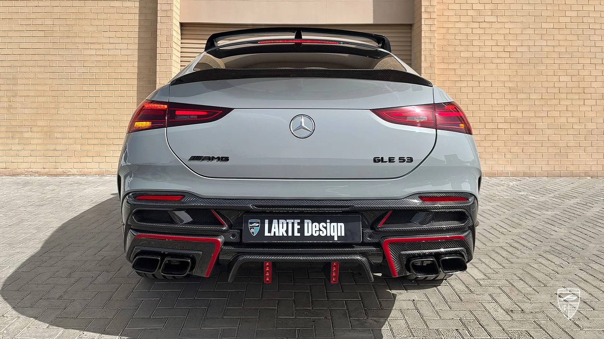 Mercedes AMG GLE 53 Coupe Facelift rear view with quad exhaust and sporty diffuser