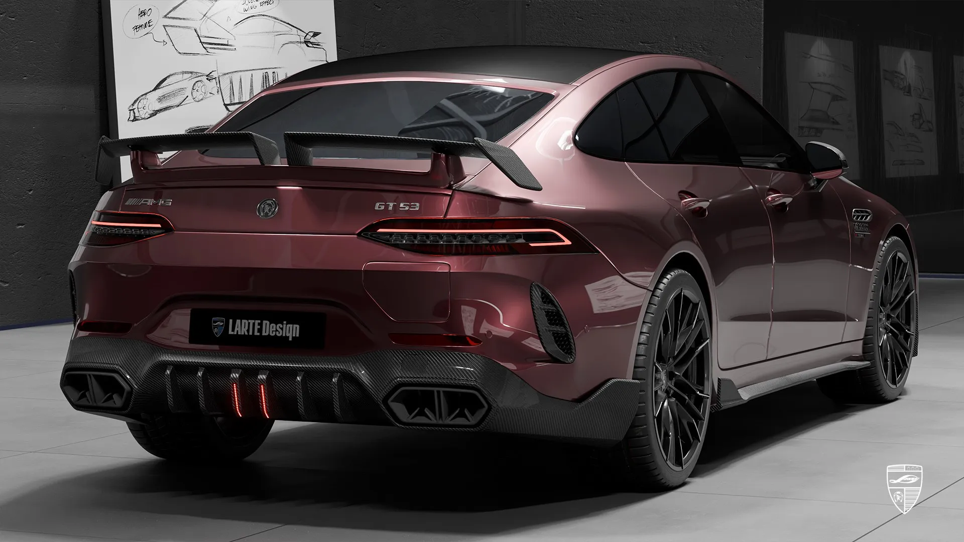 Hinteransicht der Außenoptik des Mercedes‑AMG GT 53