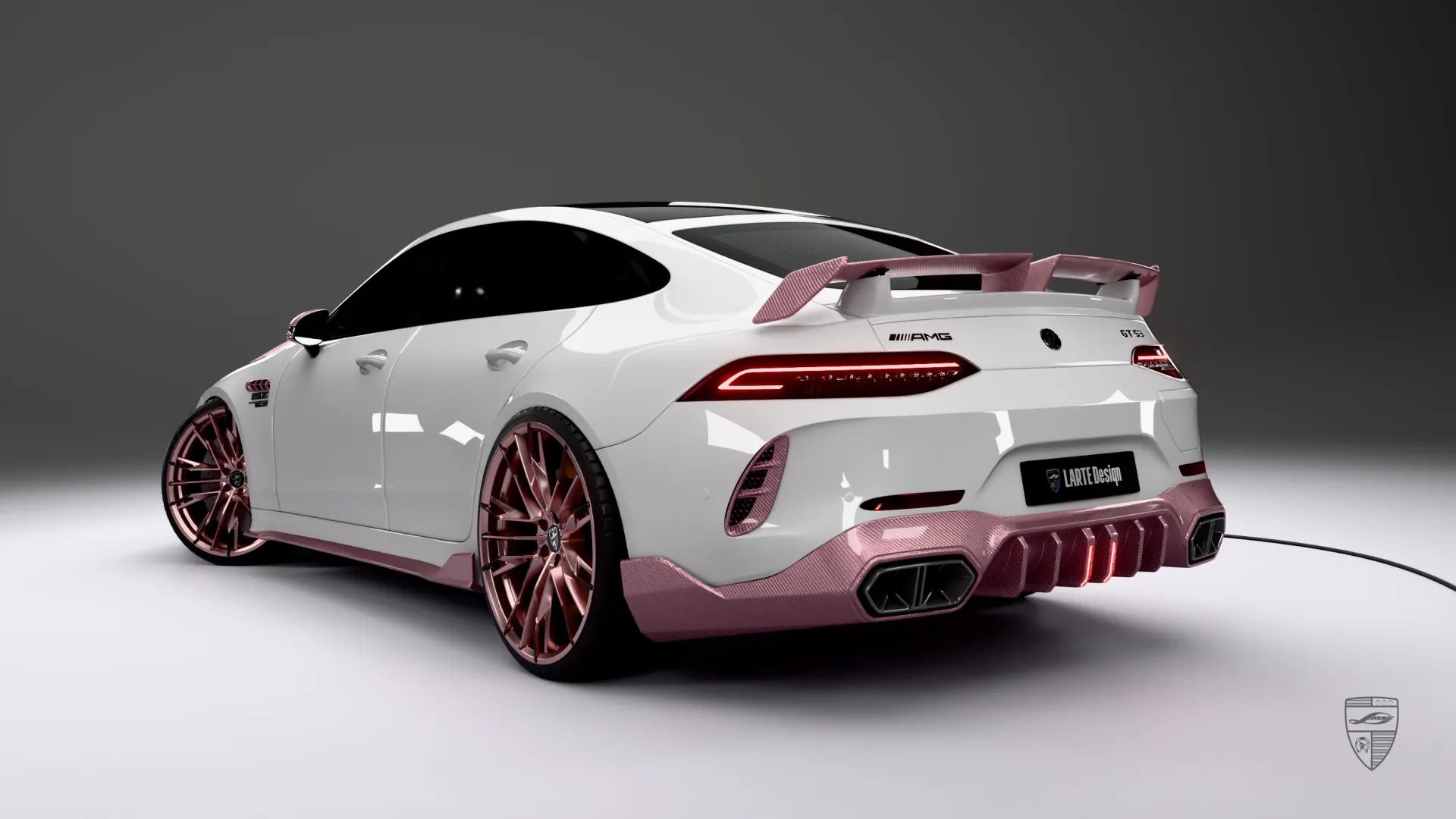 Mercedes-AMG GT 53 4MATIC+ Facelift rear three quarter view with sport diffuser