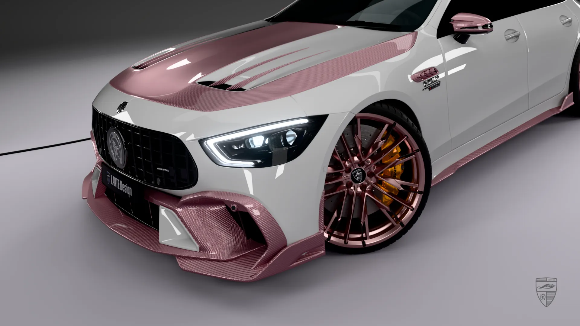 Mercedes-AMG GT 53 Facelift close up of front fascia and wheel design