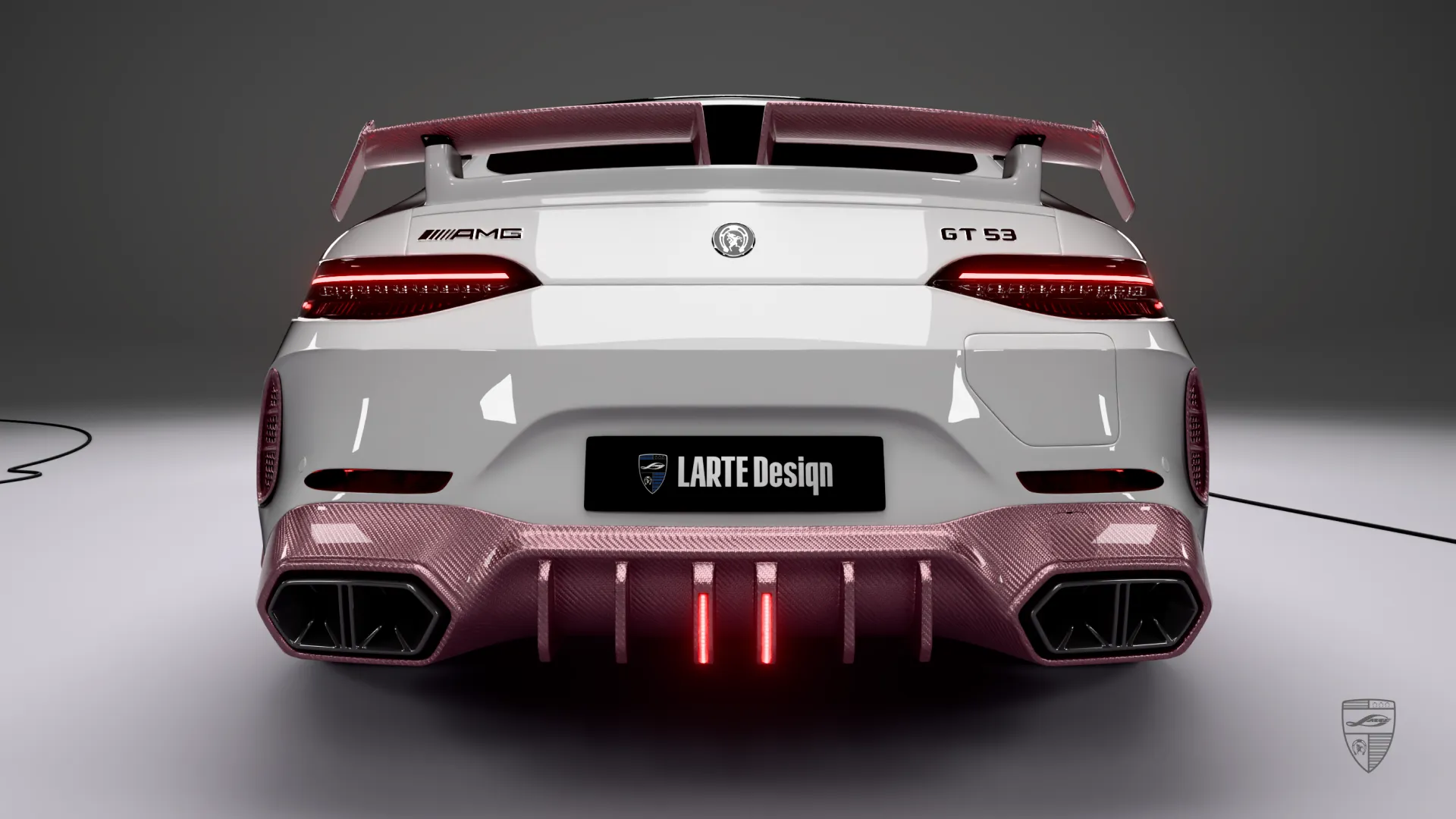 Mercedes GT 53 AMG Facelift rear view with illuminated diffuser detail