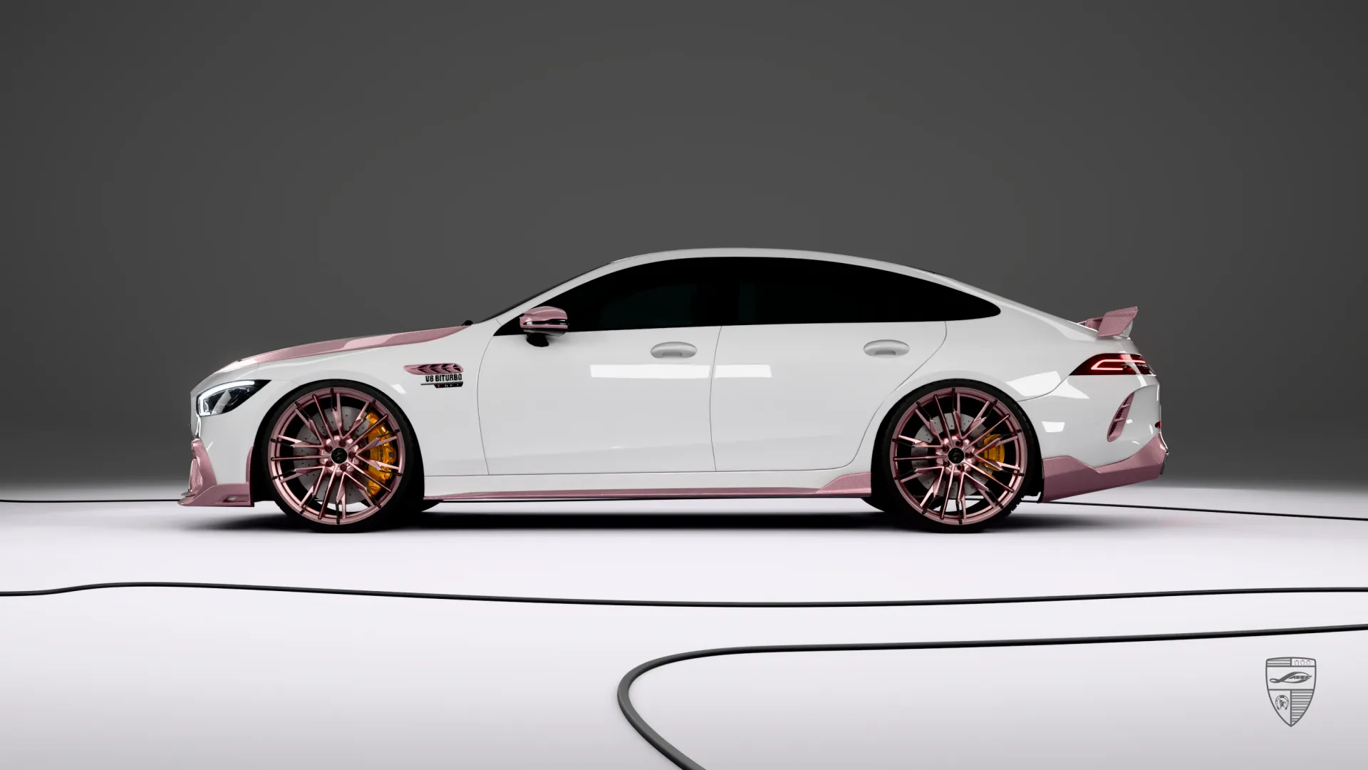 Mercedes-AMG GT 53 4-Door Coupe X290 Facelift side view with custom aero kit