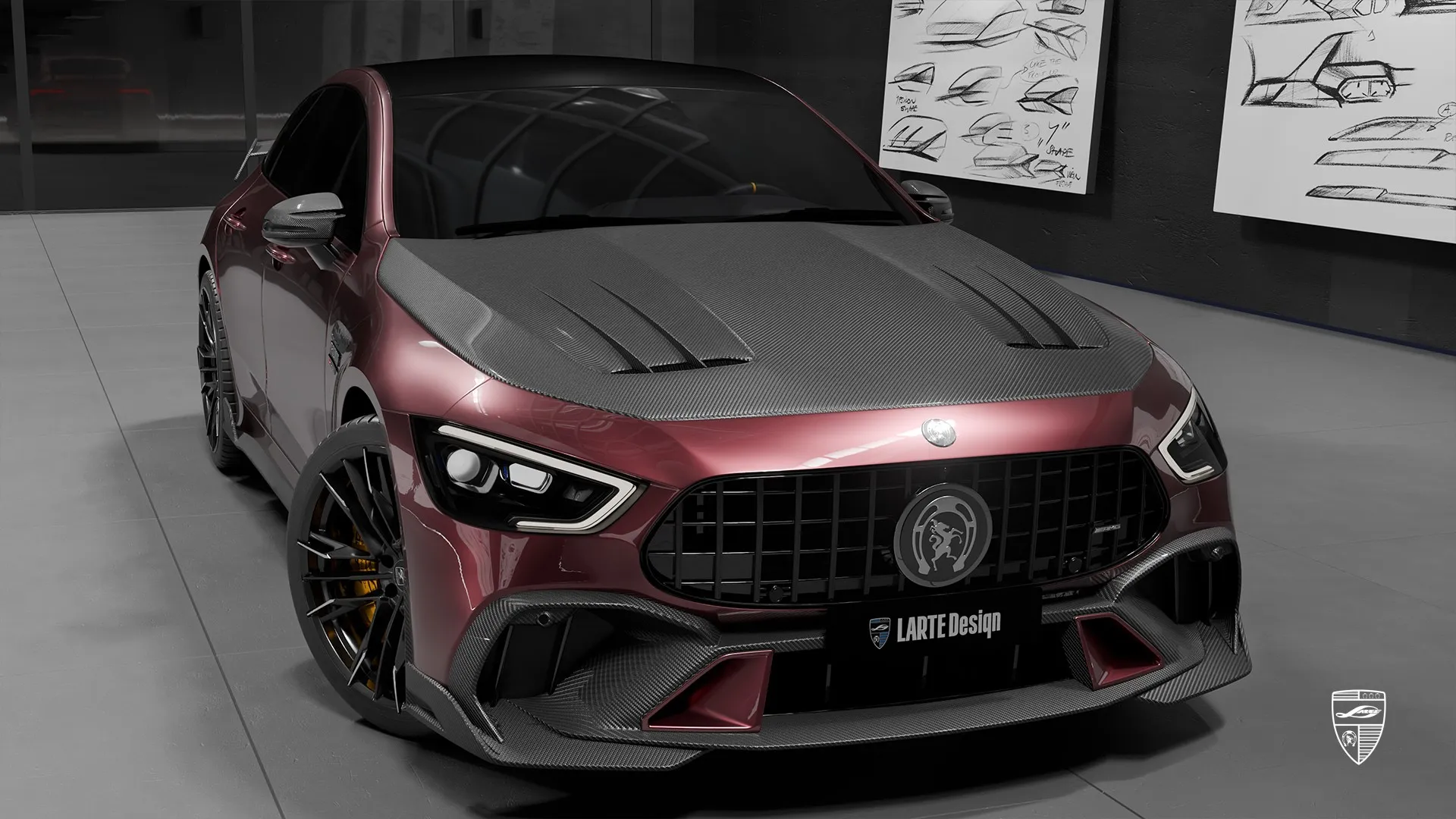 Rot‑X290 Facelift — maßgeschneiderte AMG‑Außenoptik mit Leistungs‑Coupe‑Luxus und Carbon‑Akzenten.