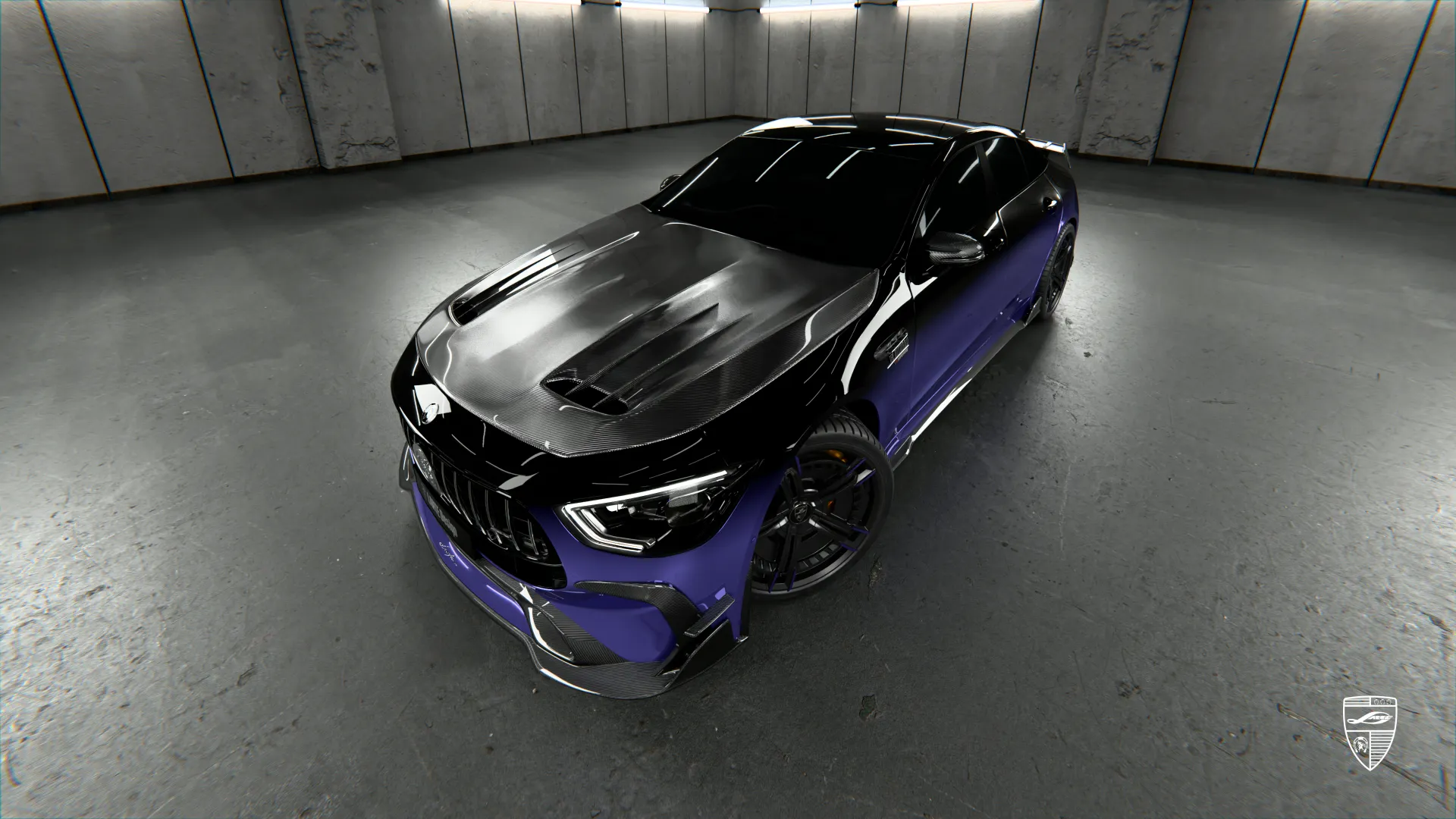2026 Mercedes AMG GT 63 4-door coupe with carbon inspired design and exterior modifications