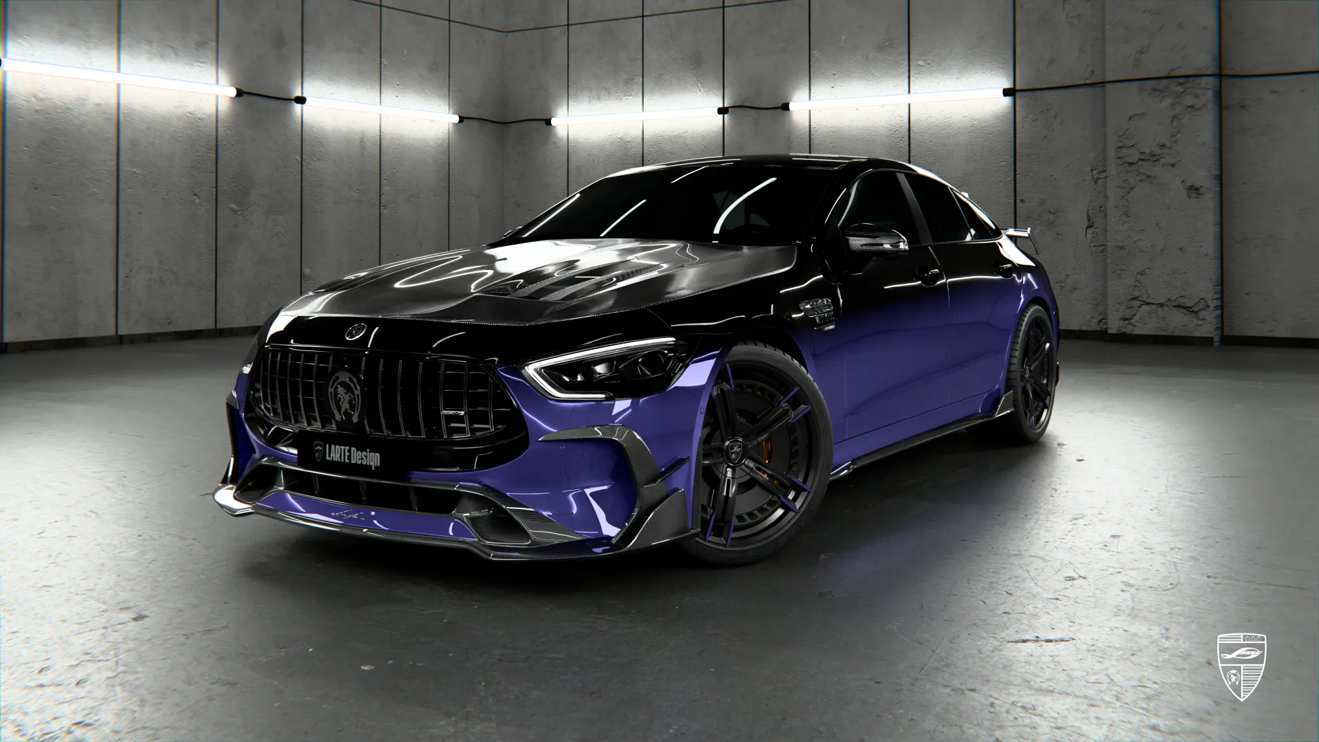 Mercedes AMG GT 63 front view with aggressive styling and luxury performance exterior upgrades