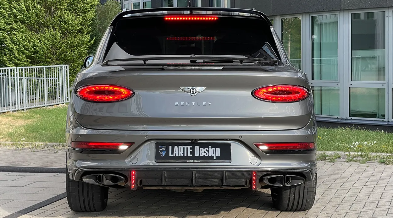 Rear view on a BENTLEY BENTAYGA MLB-2020-2024 with a body kit giving the car a custom appearance