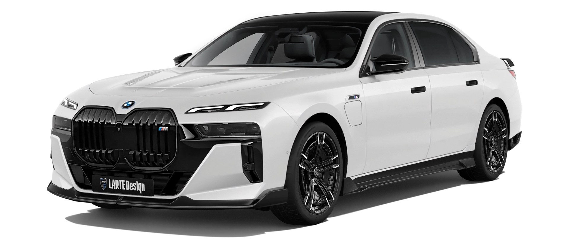 BMW 7 Series G70 760i painted front view shown in Alpine White BMW 7 Series G70 760i with painted body kit: front view shown in Alpine White